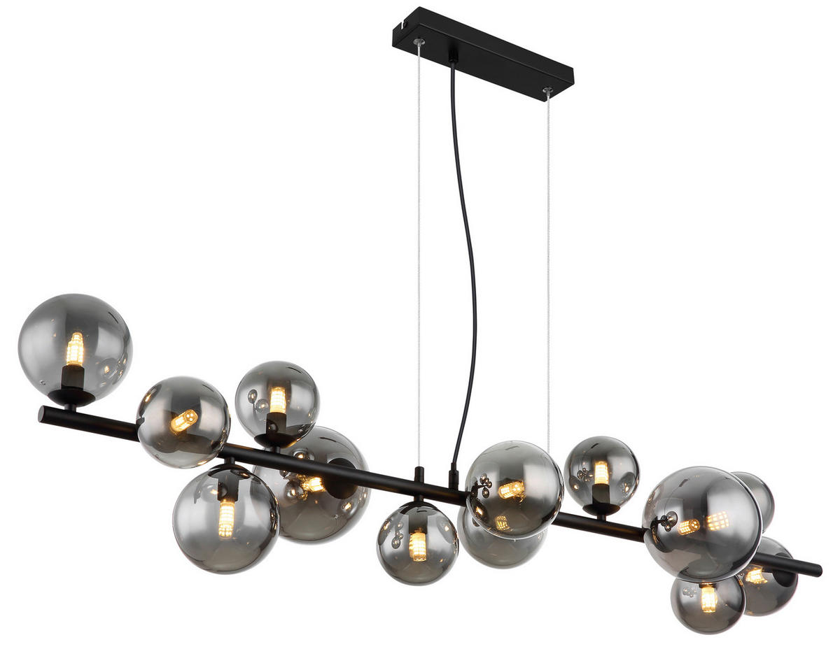 GLOBO Pendelleuchte 56133-13H Riha schwarz Rauch Metall Glas B/H/T: ca. 120x120x34,5 cm 13.0 Brennstellen Riha - schwarz/Rauch (120,00/120,00/34,50cm) - GLOBO