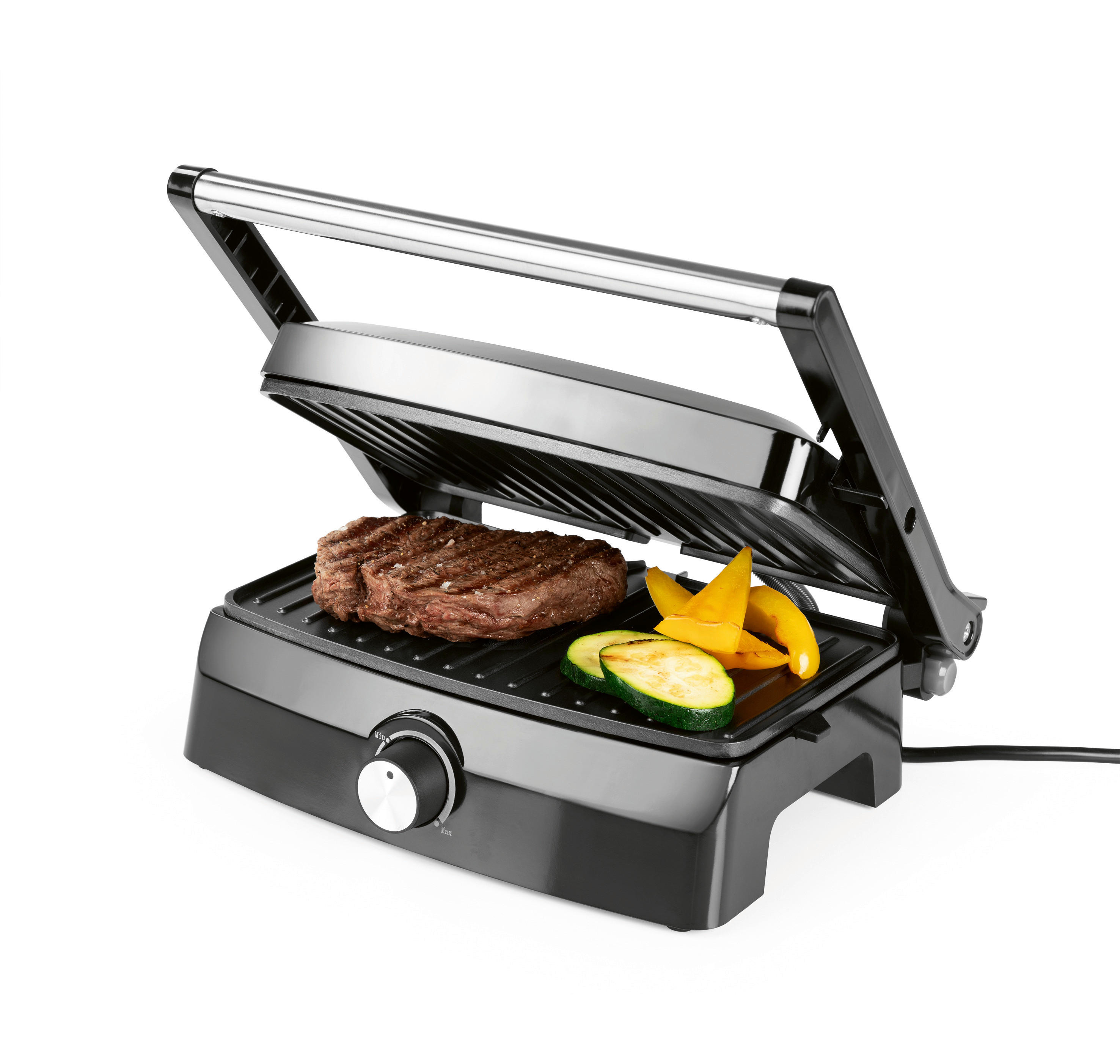 GOURMETmaxx Kontaktgrill 15173 schwarz Metall B/H/L: ca. 26,8x13x22,9 cm Kontaktgrill 15173 - schwarz/silber (22,90/26,80/13,00cm) - GOURMETmaxx