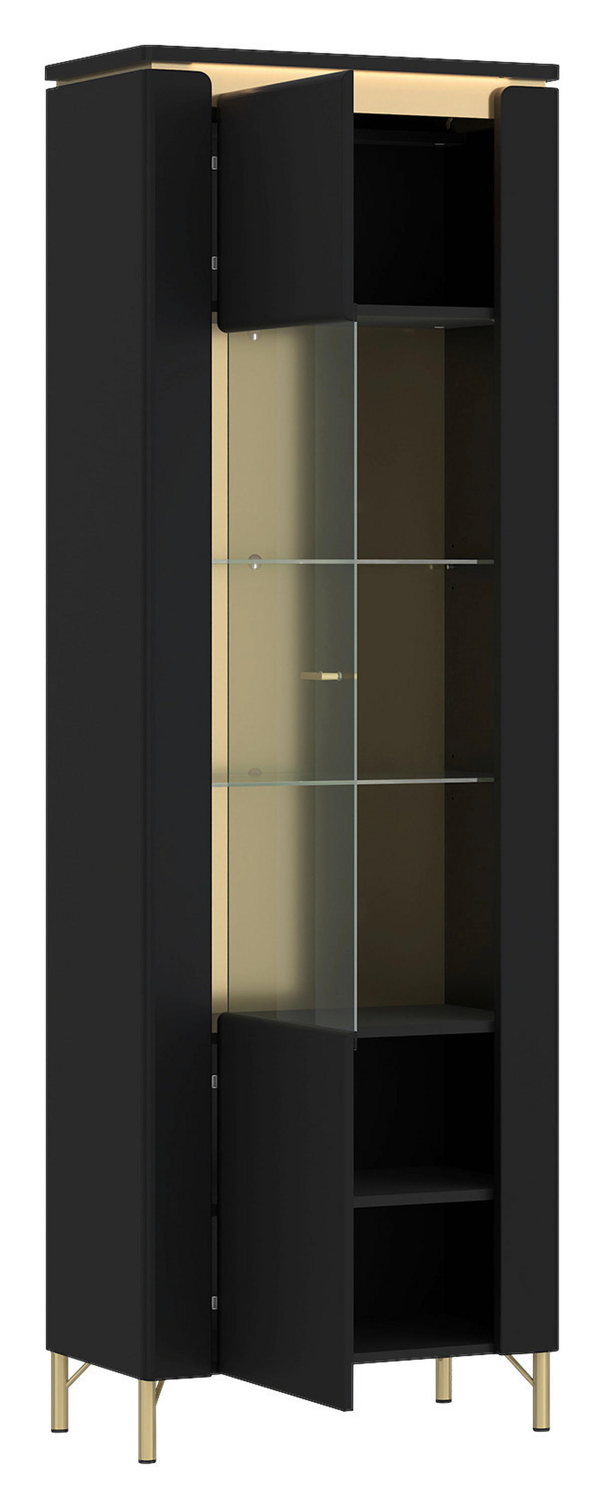 Vitrine Norica schwarz matt gold Optik B/H/T: ca. 66x201x40 cm Norica - gold/schwarz (66,00/201,00/40,00cm)
