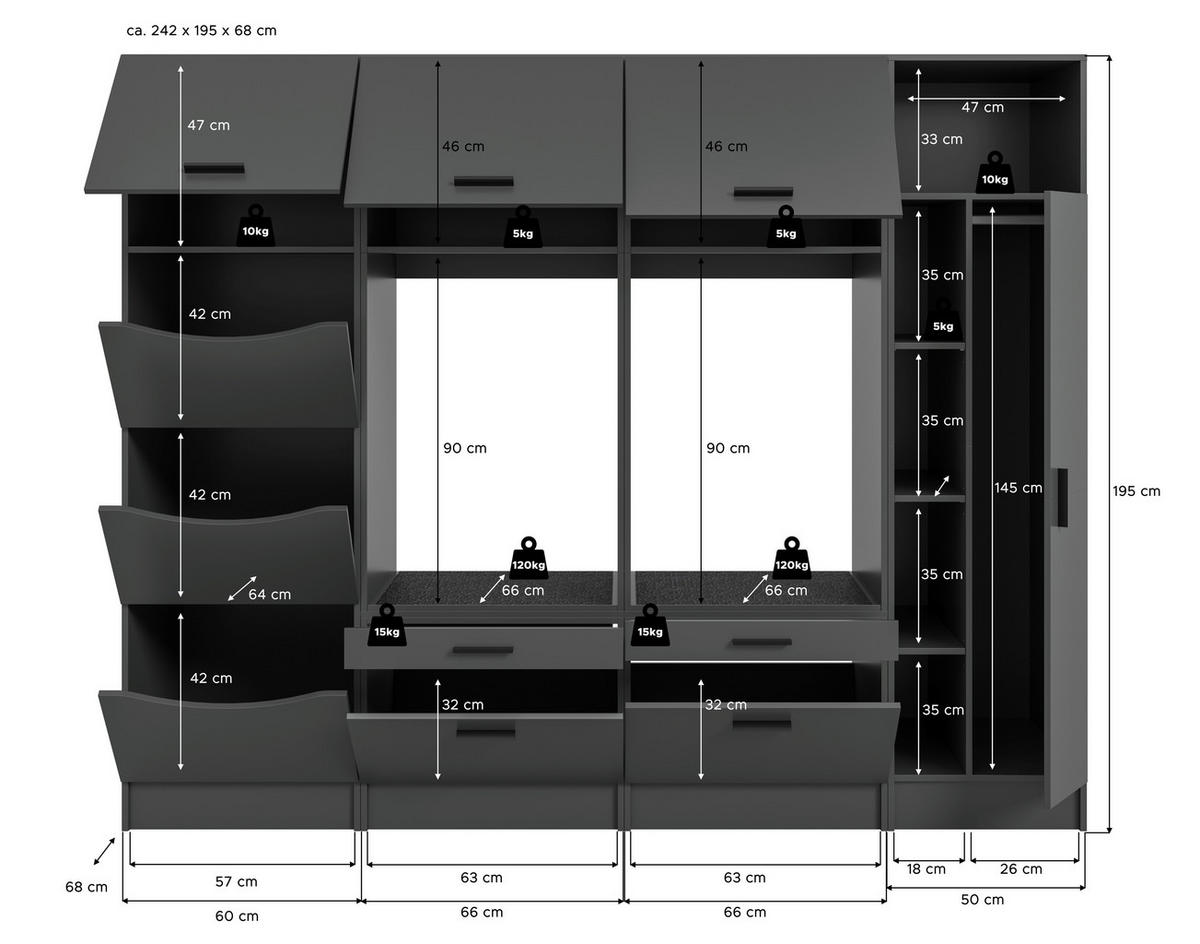 Waschmaschinenumbauschrank Free anthrazit B/H/T: ca. 242x195x68 cm Free - anthrazit (242,00/195,00/68,00cm) - xonox.home