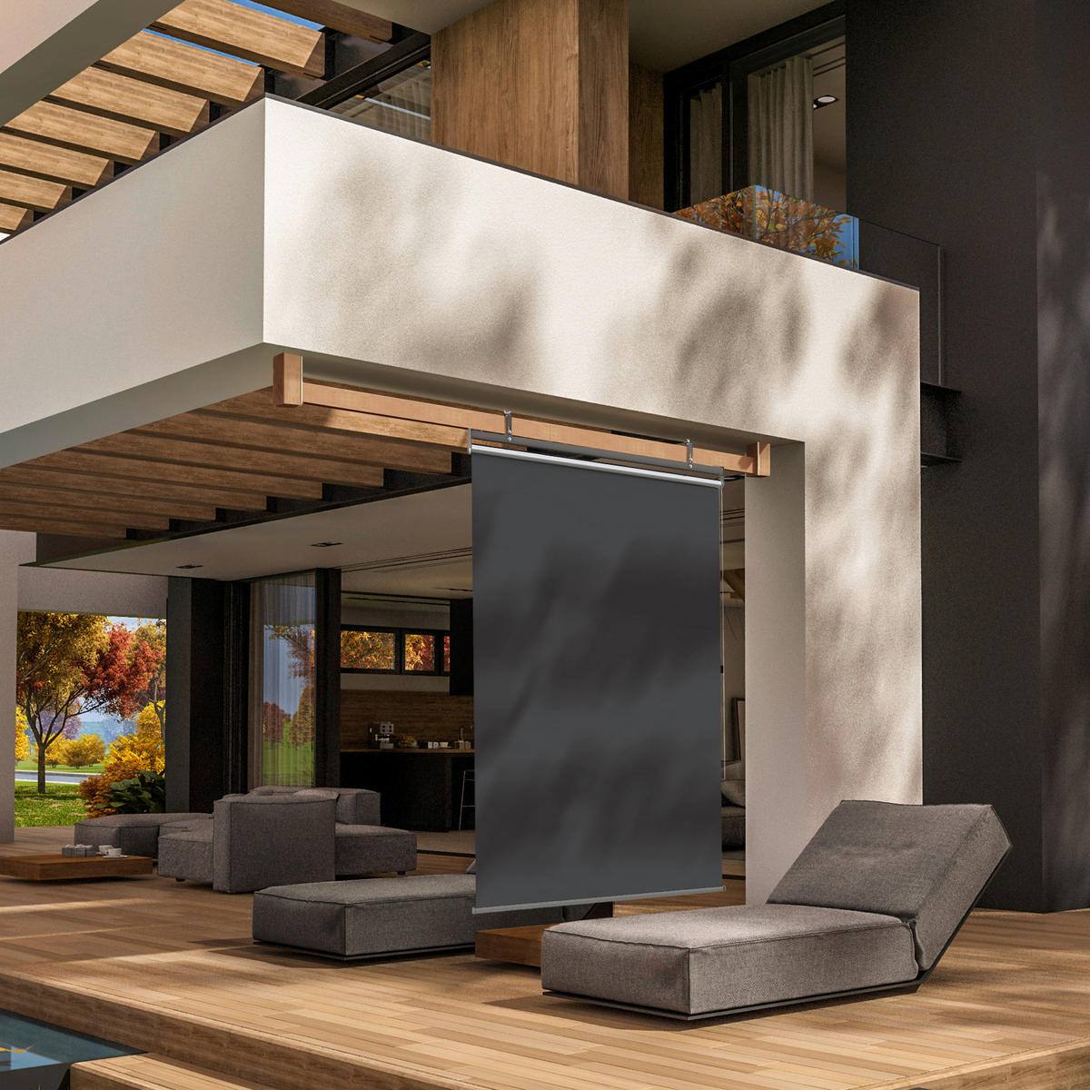 Outsunny Senkrechtmarkise mit Stahlrahmen dunkelgrau B/H/L: ca. 38x222x124 cm Senkrechtmarkise_mit_Stahlrahmen - dunkelgrau (124,00/38,00/222,00cm) - Outsunny