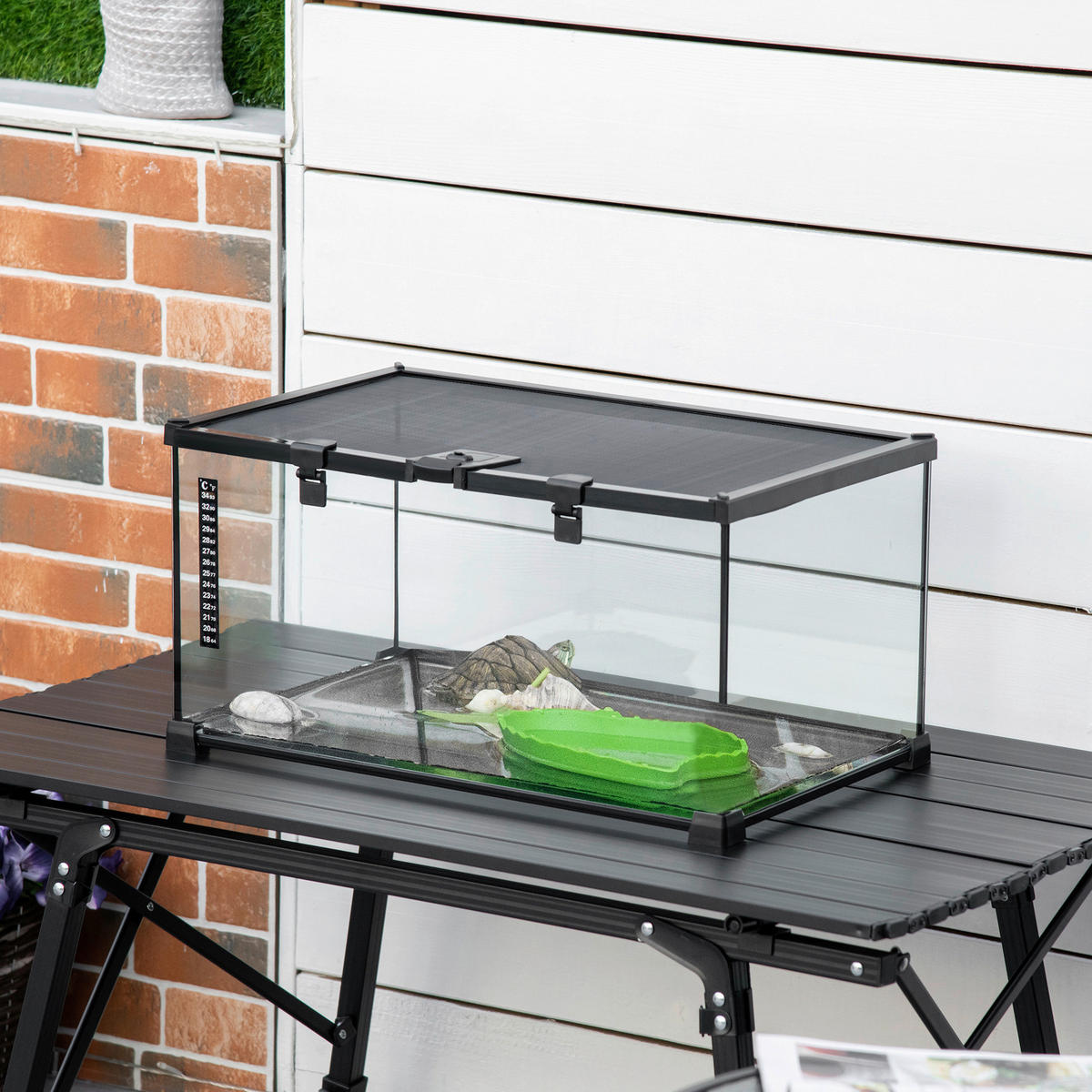 PawHut Terrarium schwarz Edelstahl B/H/L: ca. 30x50x25 cm Terrarium_für_Reptilien - schwarz (25,00/30,00/50,00cm) - PawHut