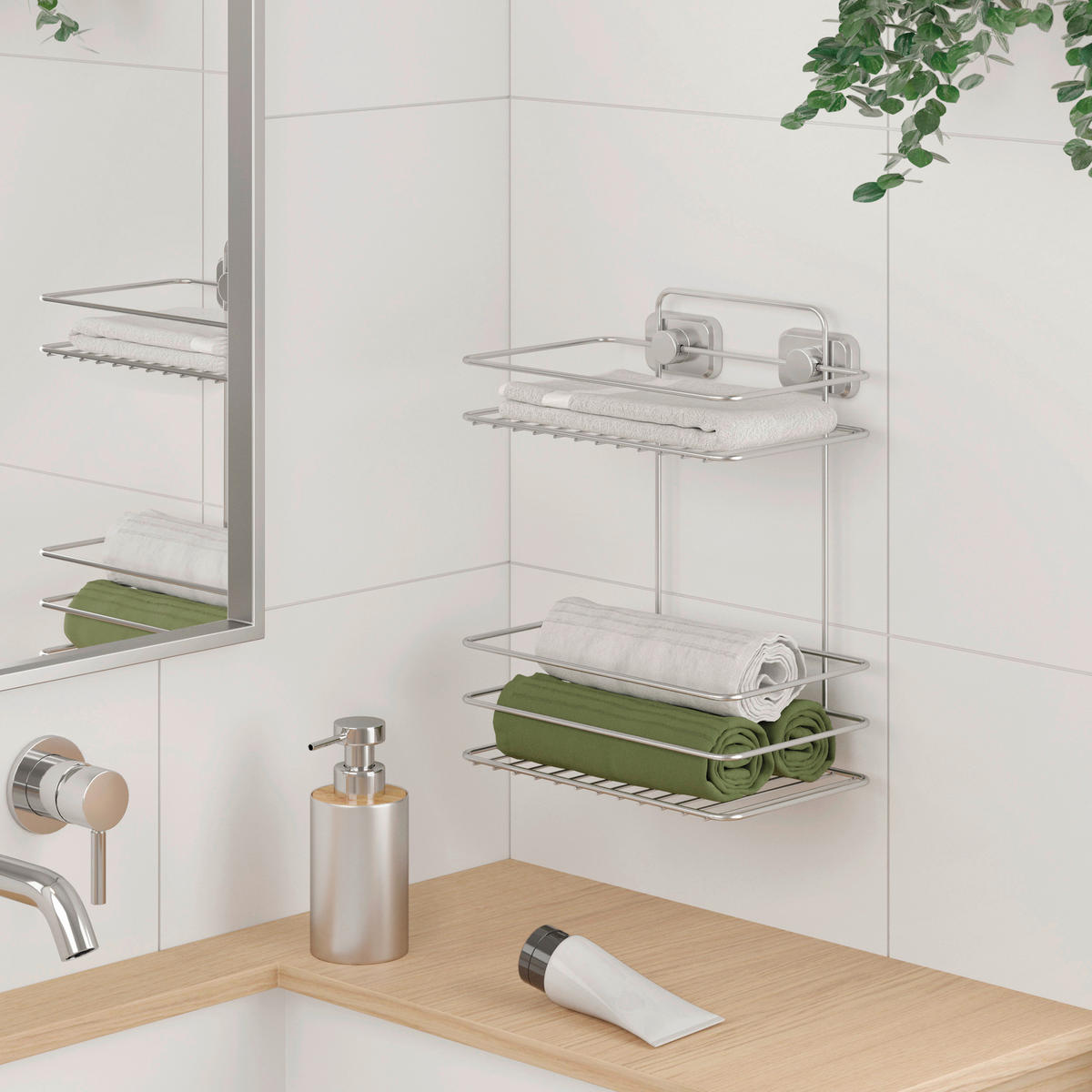Badregal Chrom Metall Gästehandtuchkorb_Vacuum-Fix 2Etg. - Chrom - Metaltex