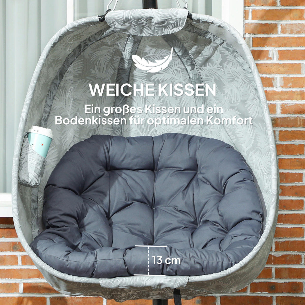 Outsunny Hängesessel grau Polyester B/H/L: ca. 90x180x126 cm Hängesessel - grau (126,00/90,00/180,00cm) - Outsunny