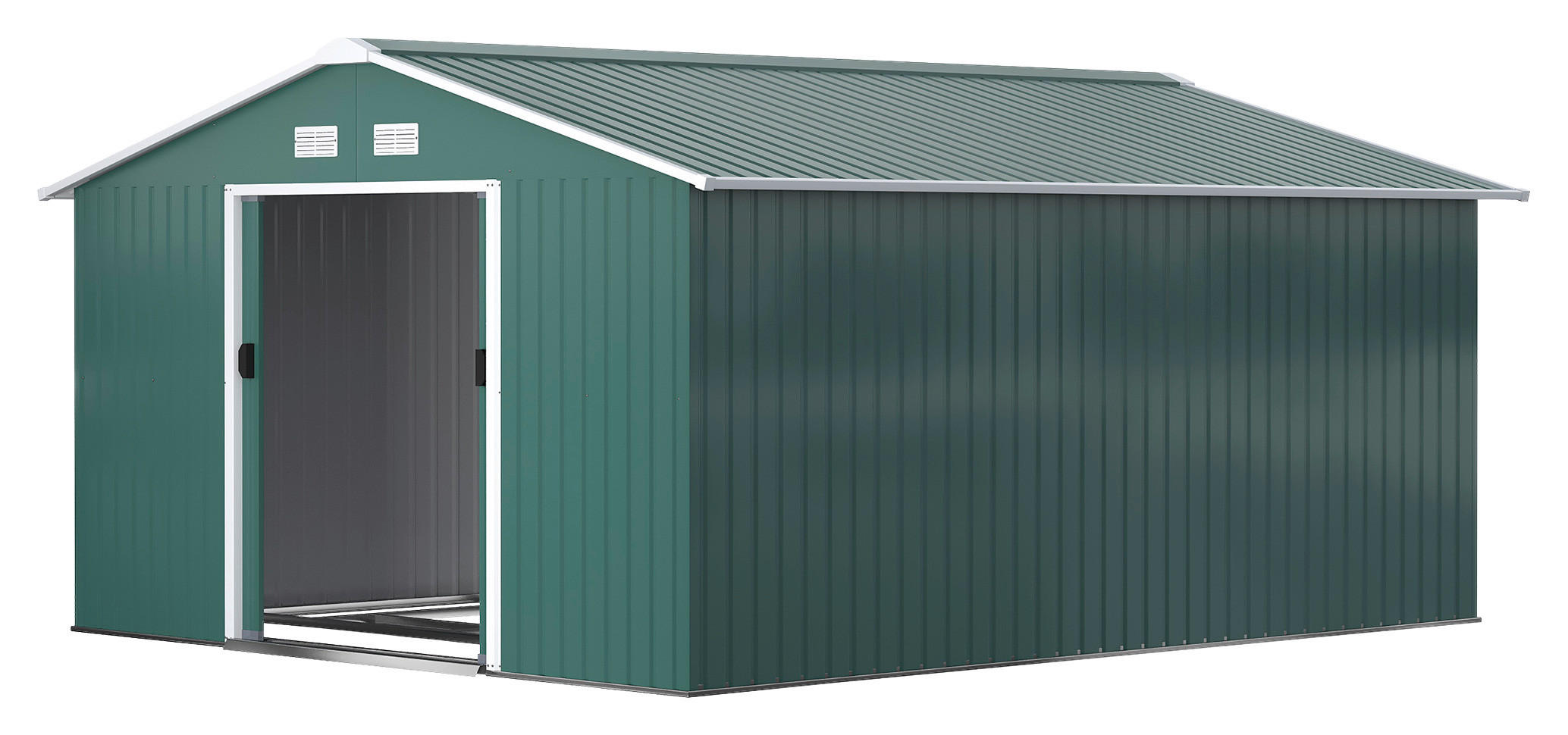 Outsunny Gerätehaus dunkelgrün Stahl B/H/L: ca. 386x200x340 cm Gerätehaus - dunkelgrün (340,00/386,00/200,00cm) - Outsunny