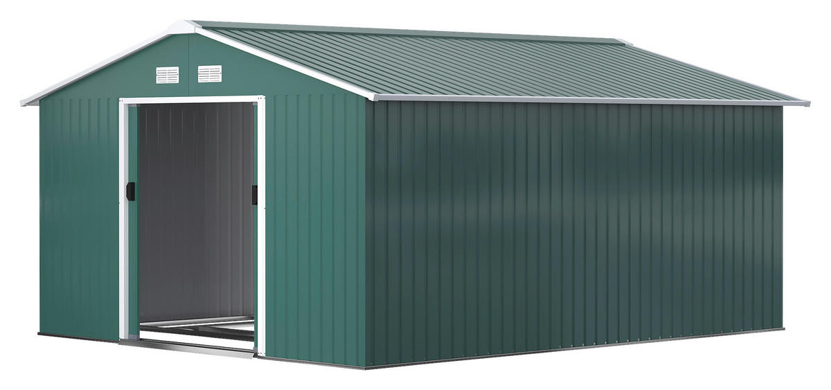 Outsunny Gerätehaus dunkelgrün Stahl B/H/L: ca. 386x200x340 cm Gerätehaus - dunkelgrün (340,00/386,00/200,00cm) - Outsunny