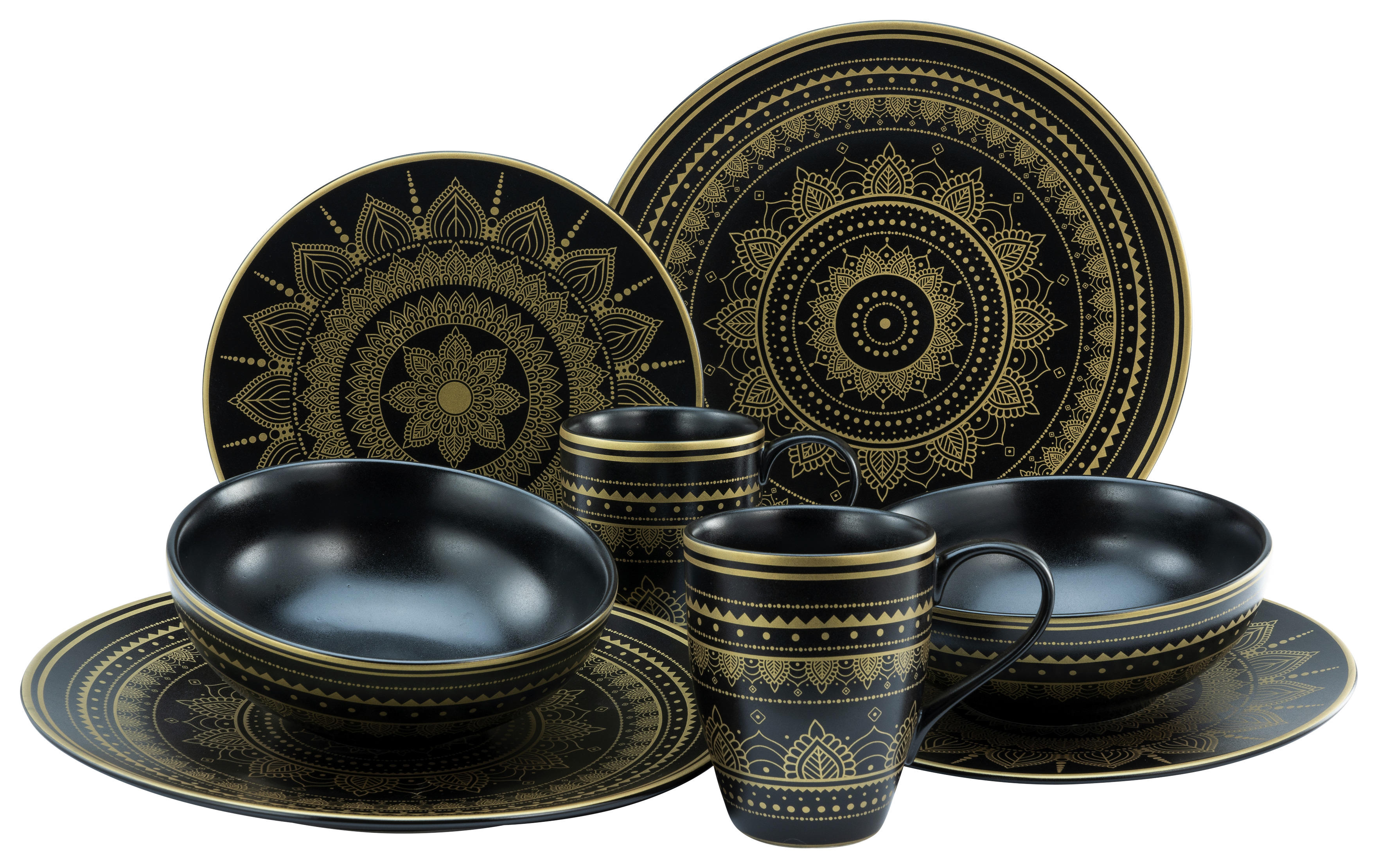 CreaTable Kombiservice Mandala schwarz Keramik Mandala - gold/schwarz
