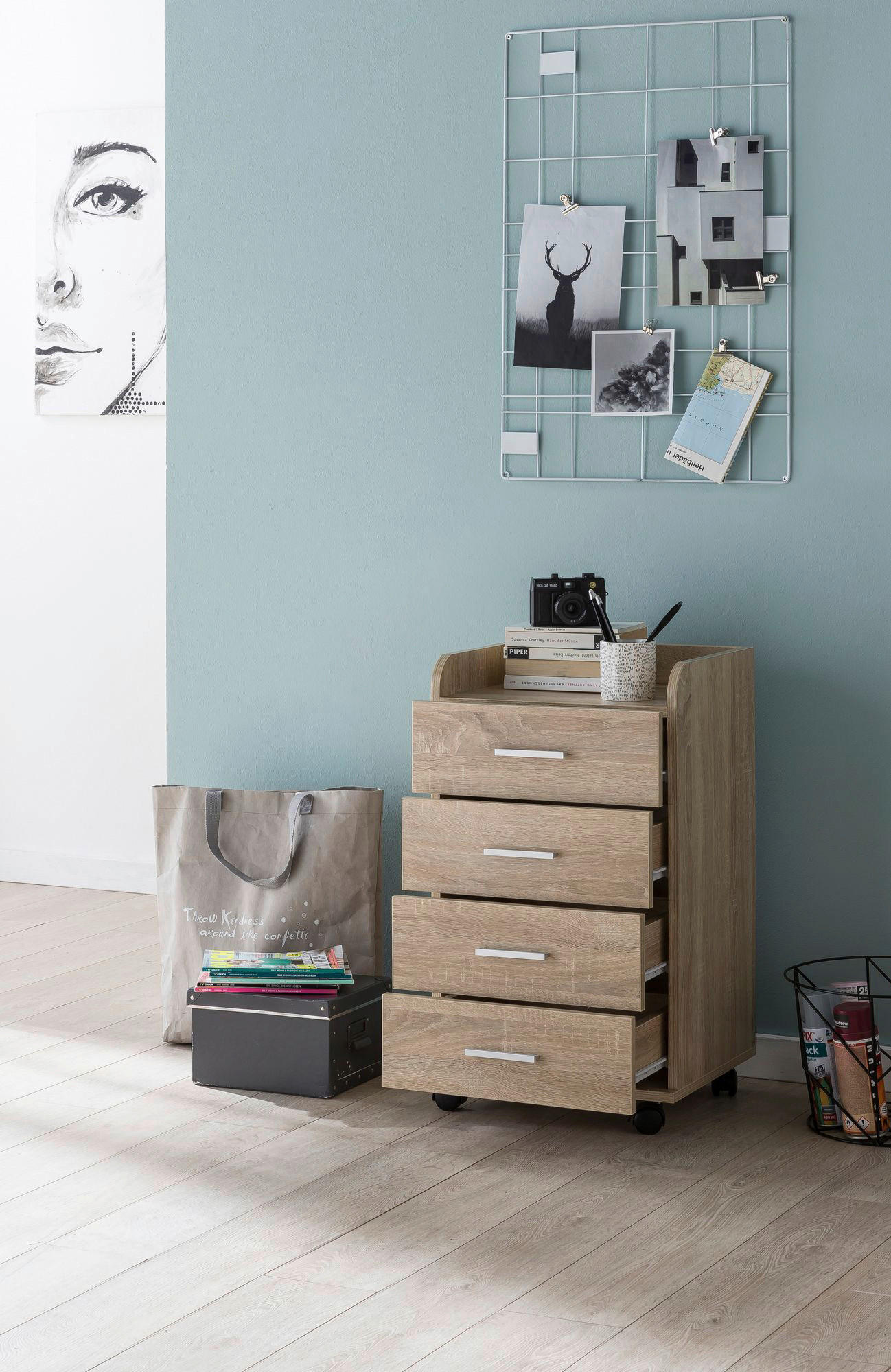 Rollcontainer braun Spanplatte B/H/T: ca. 40x70,5x33 cm Rollcontainer - braun (40,00/70,50/33,00cm) - Wohnling