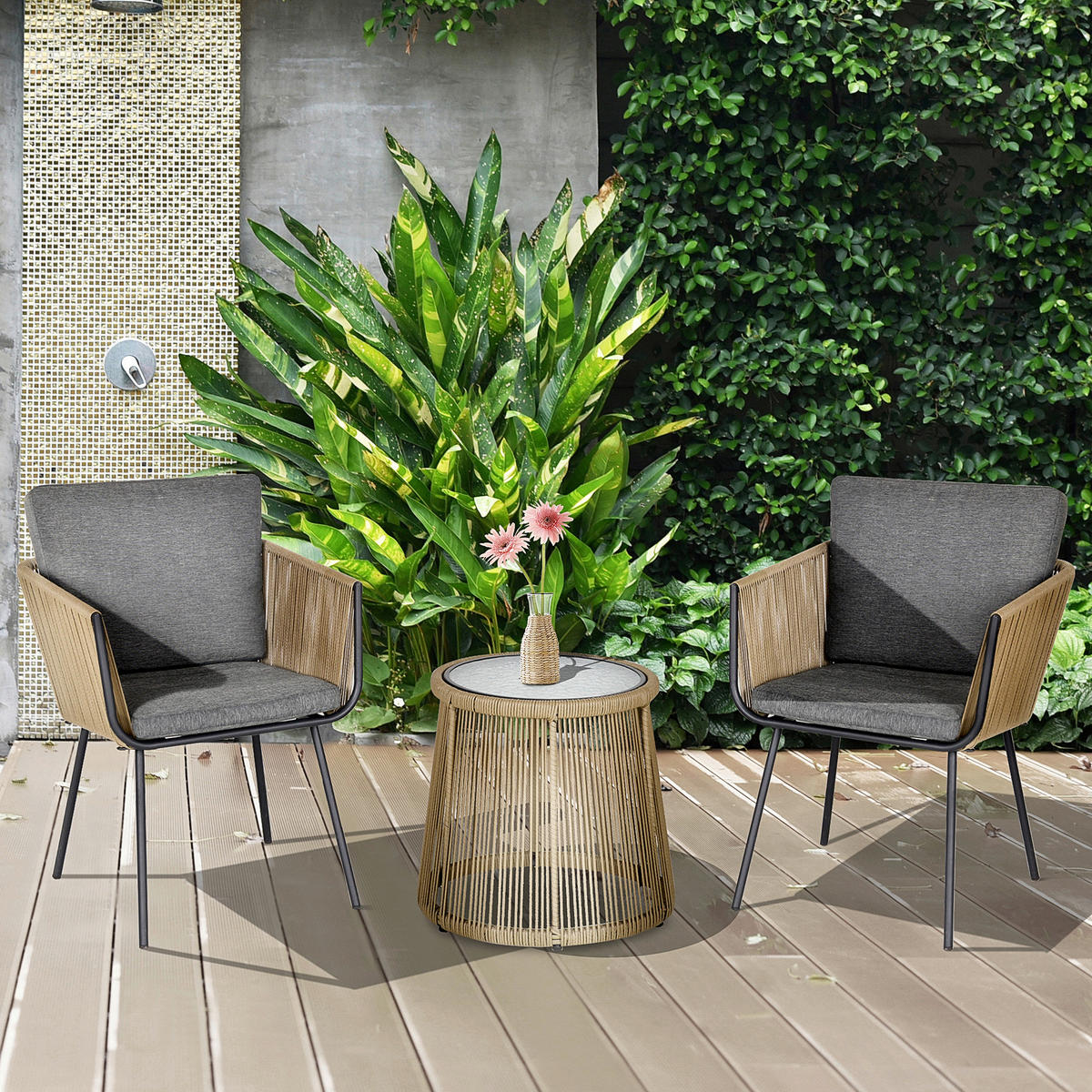 Outsunny Sitzgruppe grau Polyester B/H/L: ca. 60x60x67 cm Rattan_Gartenmöbel-Set - grau (67,00/60,00/60,00cm) - Outsunny
