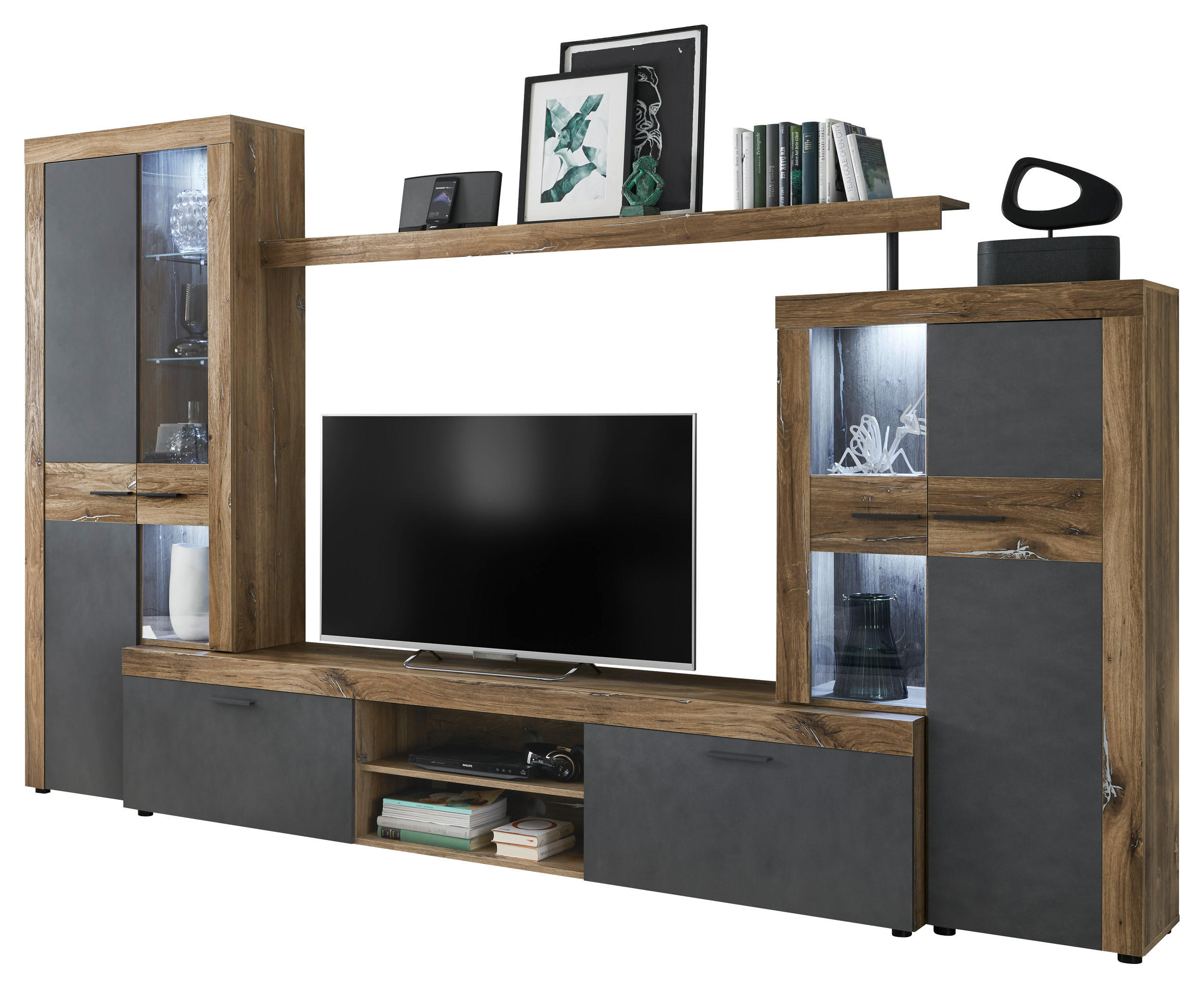 Wohnwand Boost Eiche Flagstaff Nachbildung Matera Nachbildung B/H/T: ca. 320x205x45 cm Boost - Eiche (320,00/205,00/45,00cm)