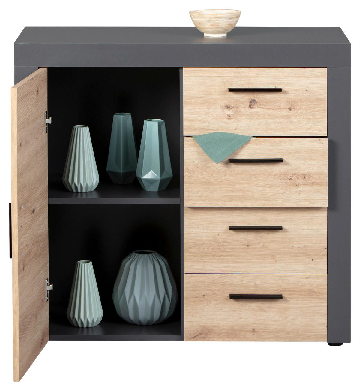Kommode Corbeto 1T4S anthrazit Artisan Nachbildung B/H/T: ca. 94x86x40 cm Corbeto 1T4S - anthrazit (94,00/86,00/40,00cm) - Inter Link