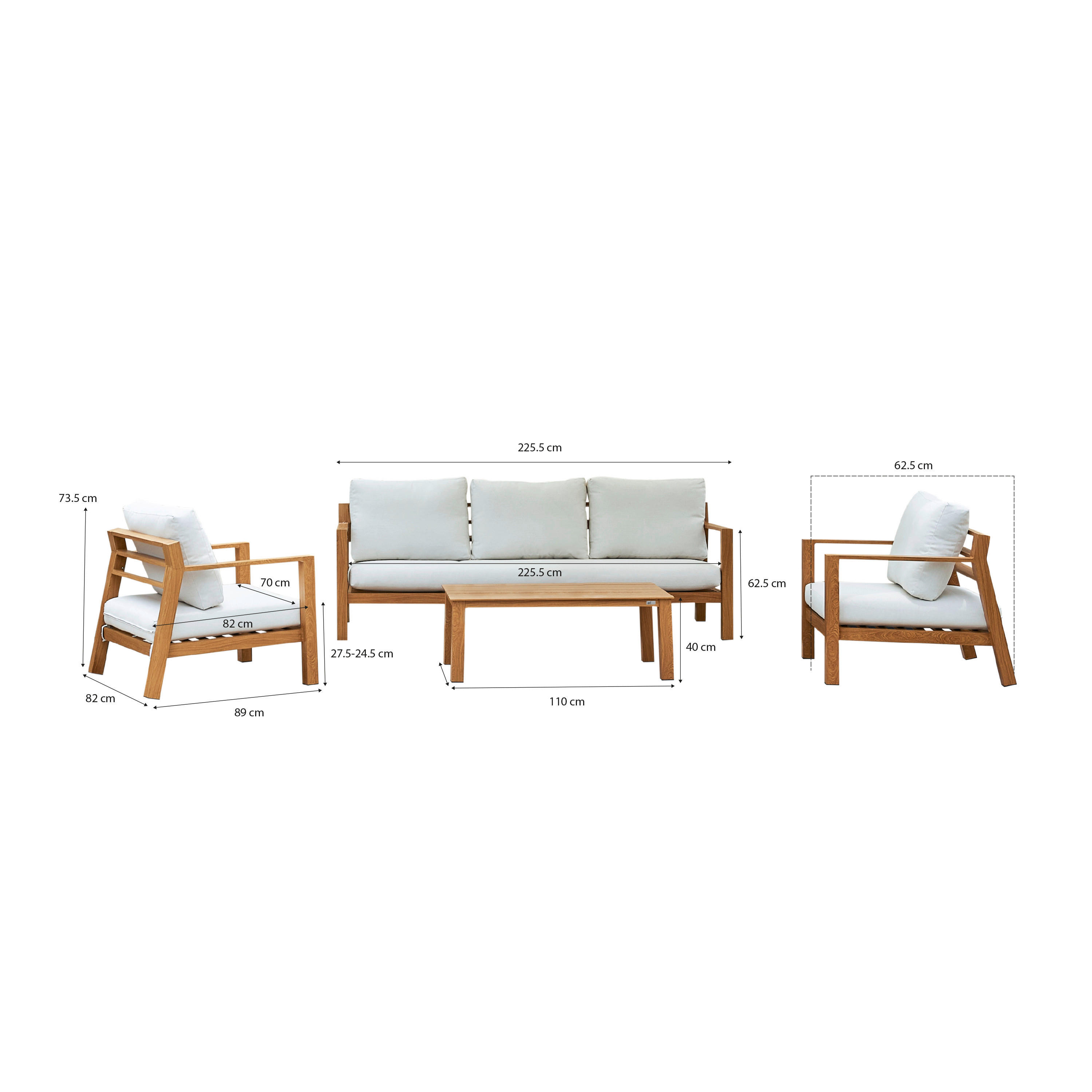 AXI Outdoor Living Loungeset Orla braun Metall B/H/L: ca. 223,5x73,5x89 cm Orla - braun/beige (89,00/223,50/73,50cm) - AXI Outdoor Living