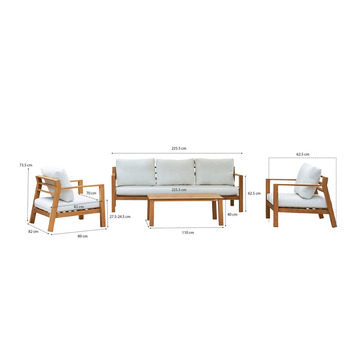 AXI Outdoor Living Loungeset Orla braun Metall B/H/L: ca. 223,5x73,5x89 cm Orla - braun/beige (89,00/223,50/73,50cm) - AXI Outdoor Living