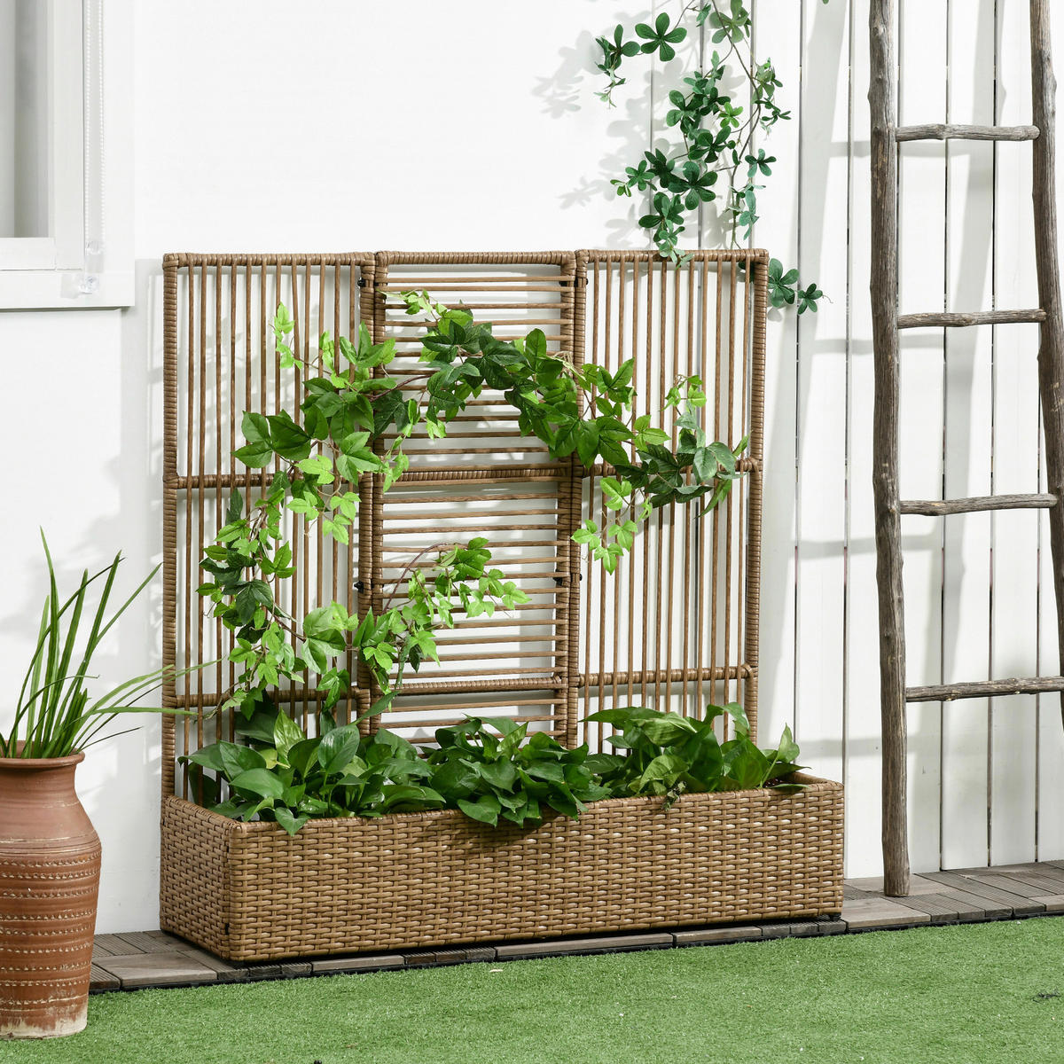 Outsunny Blumenkasten sand Polyrattan B/H/L: ca. 103x29x103 cm Blumenkasten - sand (103,00/103,00/29,00cm) - Outsunny