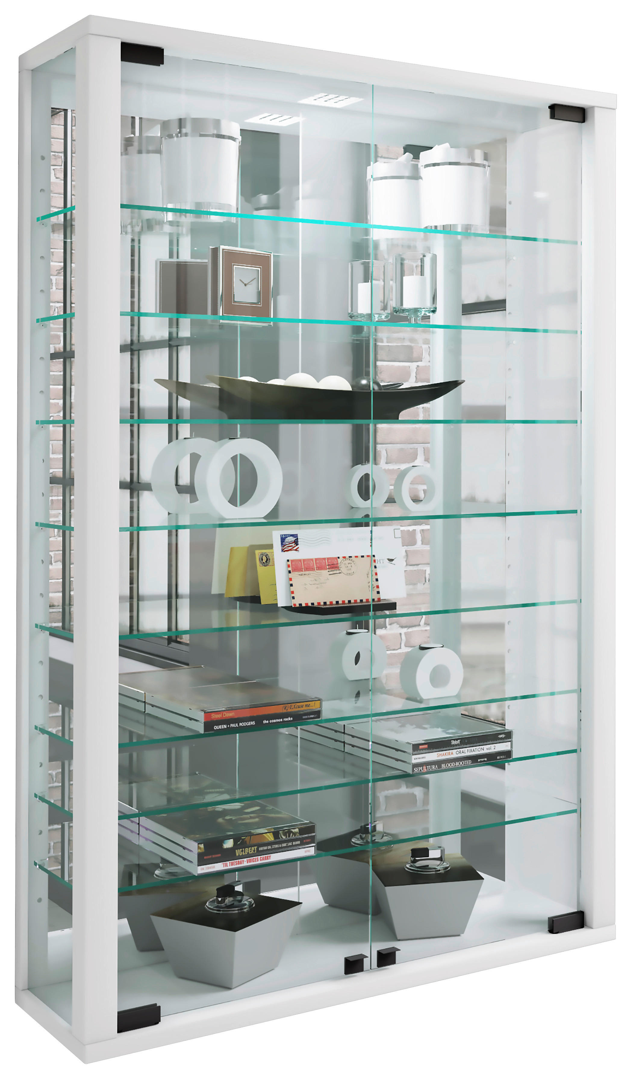 Vitrine Vitrosa weiß Holzwerkstoff Glas B/H/T: ca. 59x91x18 cm Vitrosa - weiß (59,00/91,00/18,00cm) - VCM Möbel