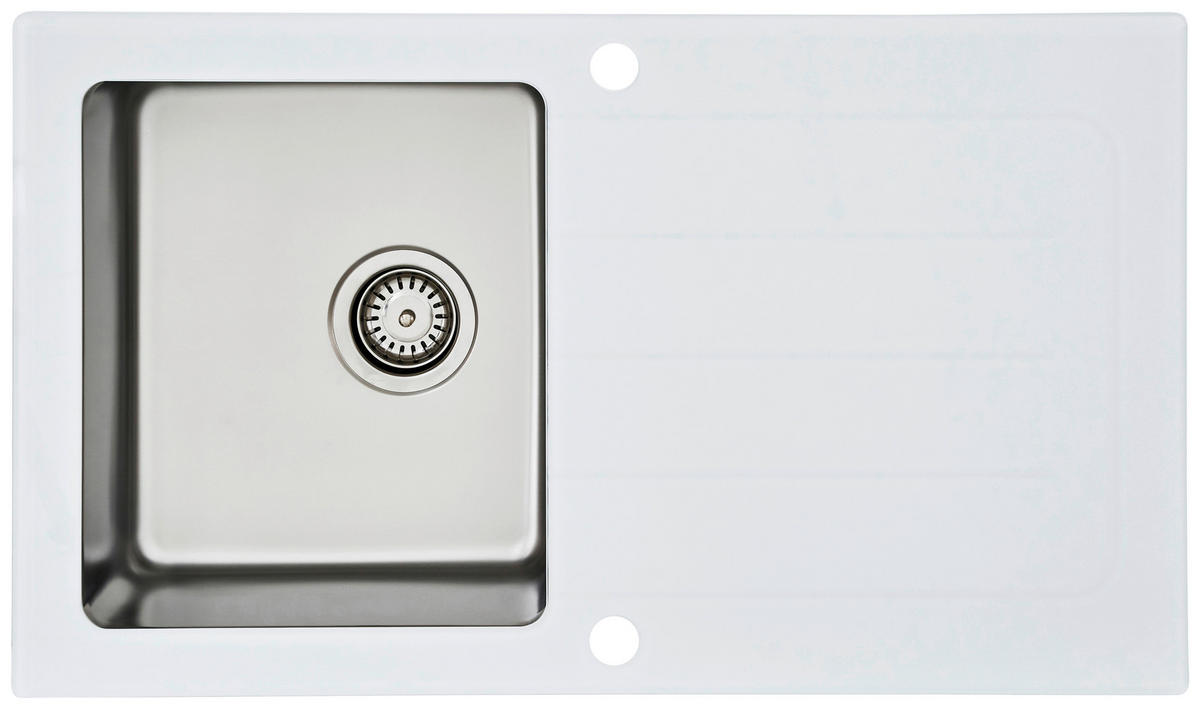 Respekta Einbauspüle New York 86 x 50 W weiß Glas Edelstahl B/H/T: ca. 86x21x50 cm New York 86 x 50 W - weiß (86,00/21,00/50,00cm) - Respekta