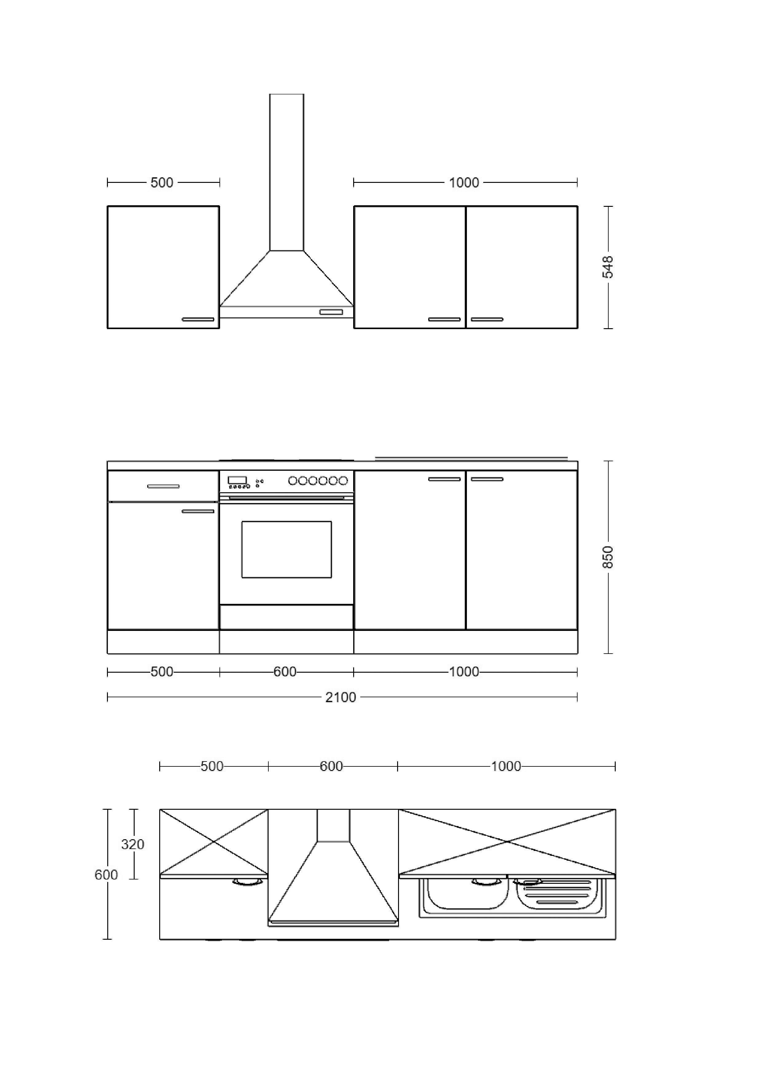 Küchenblock Capri schwarz matt B/H/T: ca. 210x200x60 cm Capri - schwarz/Oak (210,00/200,00/60,00cm) - Flex-Well