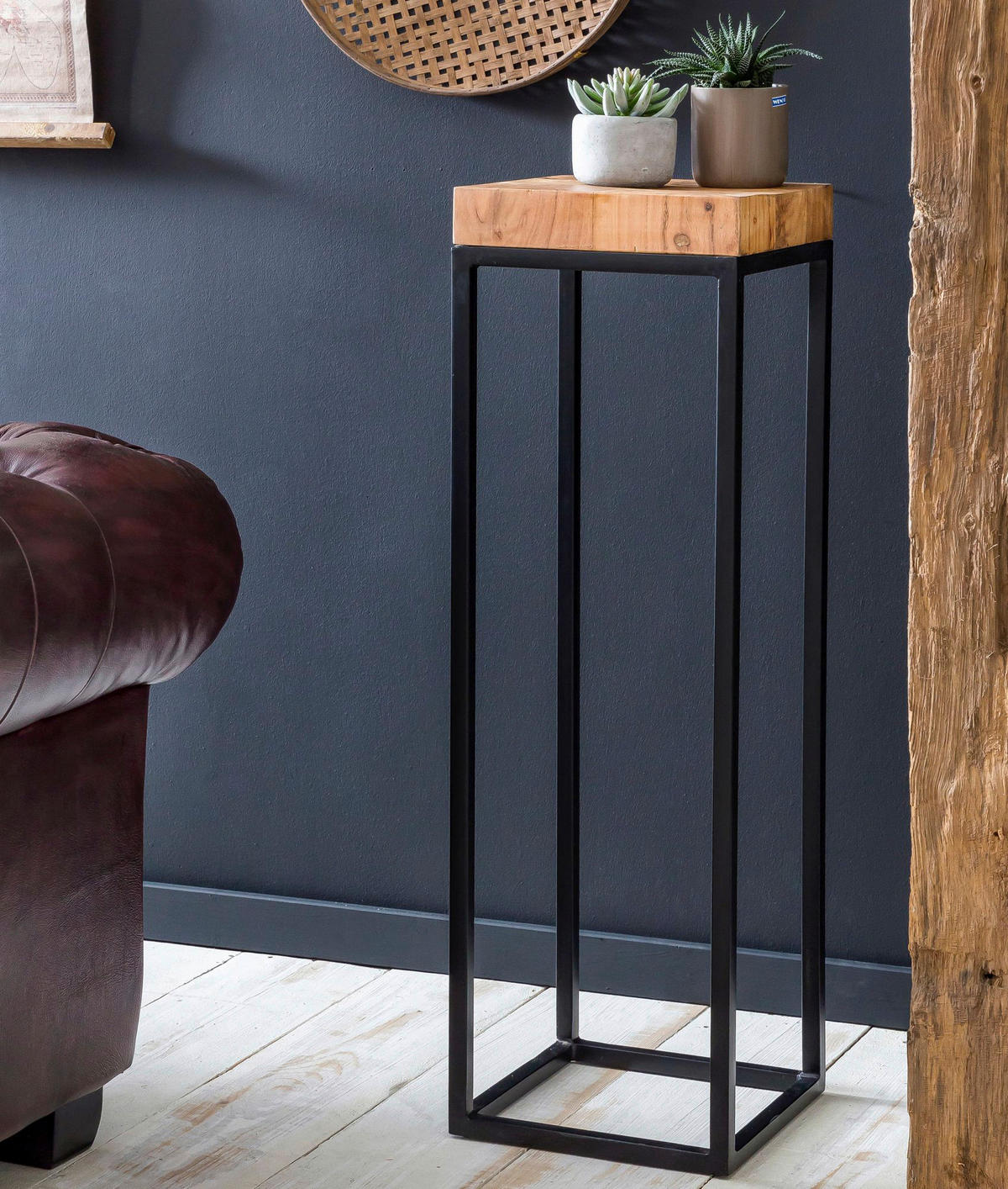 Beistelltisch braun Holz B/H/T: ca. 30x97x30 cm Beistelltisch - braun (30,00/97,00/30,00cm) - Wohnling