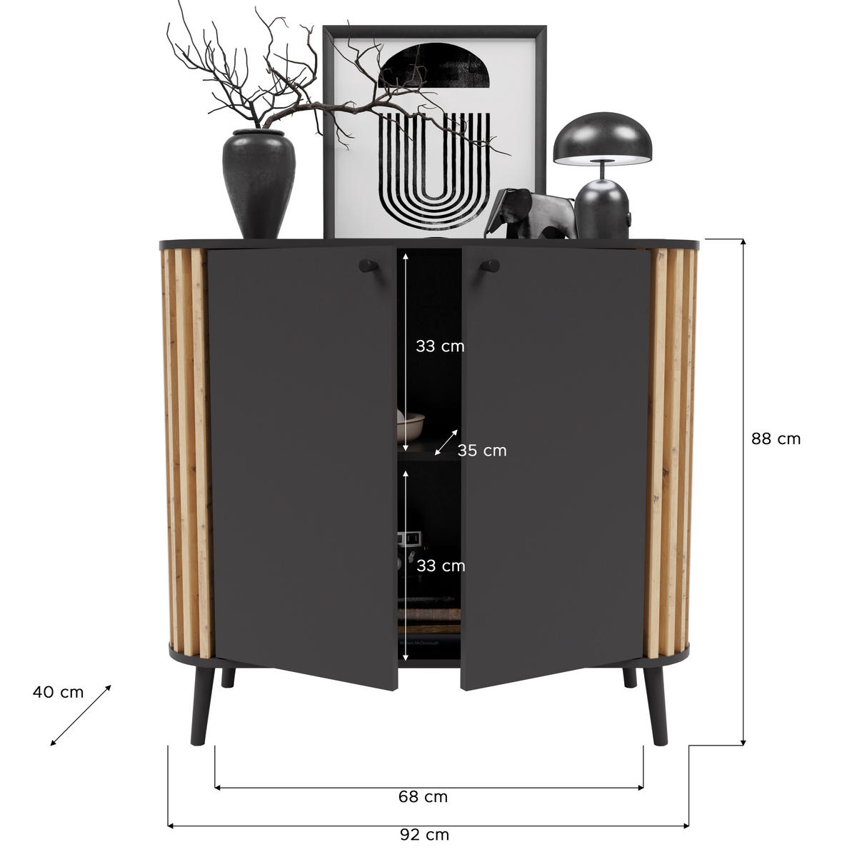 Kommode PURE grau Eiche Artisan Nachbildung B/H/T: ca. 92x87,5x40 cm PURE - Eiche/grau (92,00/87,50/40,00cm) - xonox.home