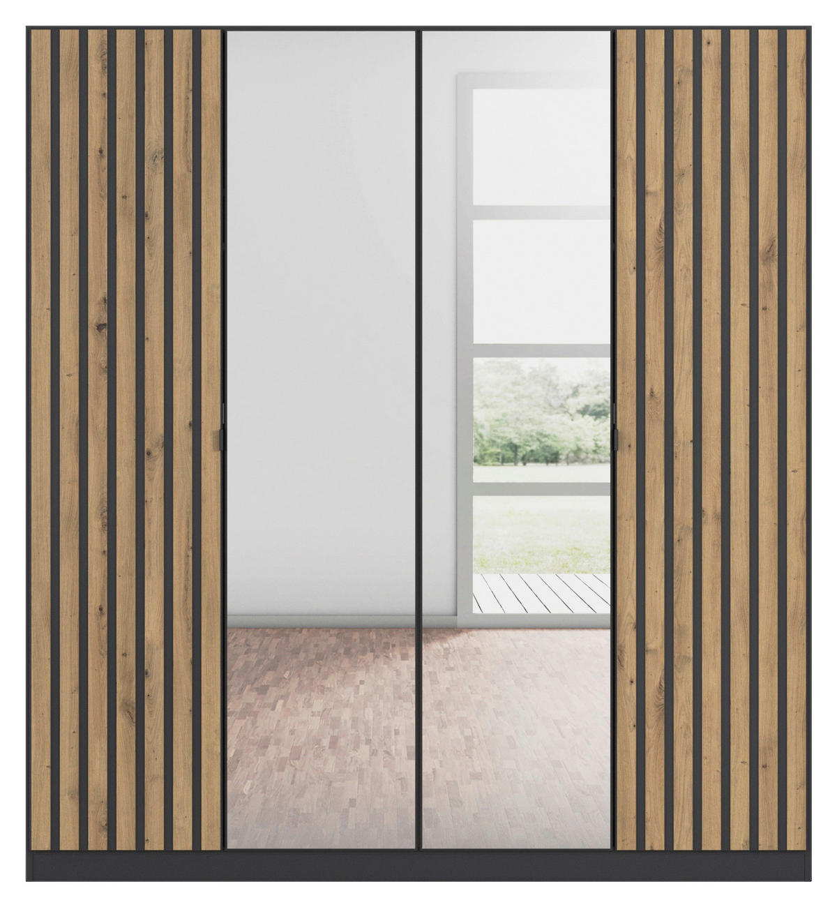 Kleiderschrank Genua grau Eiche Artisan Nachbildung B/H/T: ca. 181x197x54 cm Genua - Eiche/grau (181,00/197,00/54,00cm)