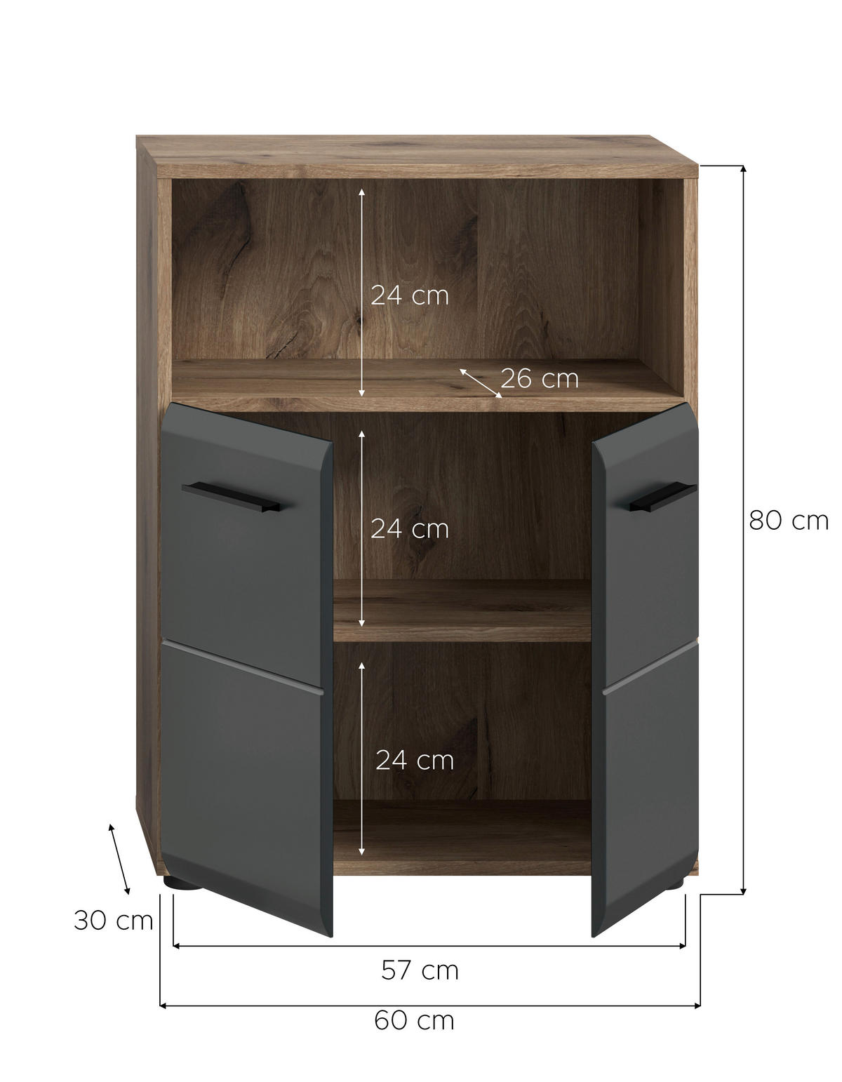 Schrank Ice Nox Oak Nachbildung schwarz matt B/H/T: ca. 60x80x30 cm Ice - schwarz (60,00/80,00/30,00cm) - xonox.home
