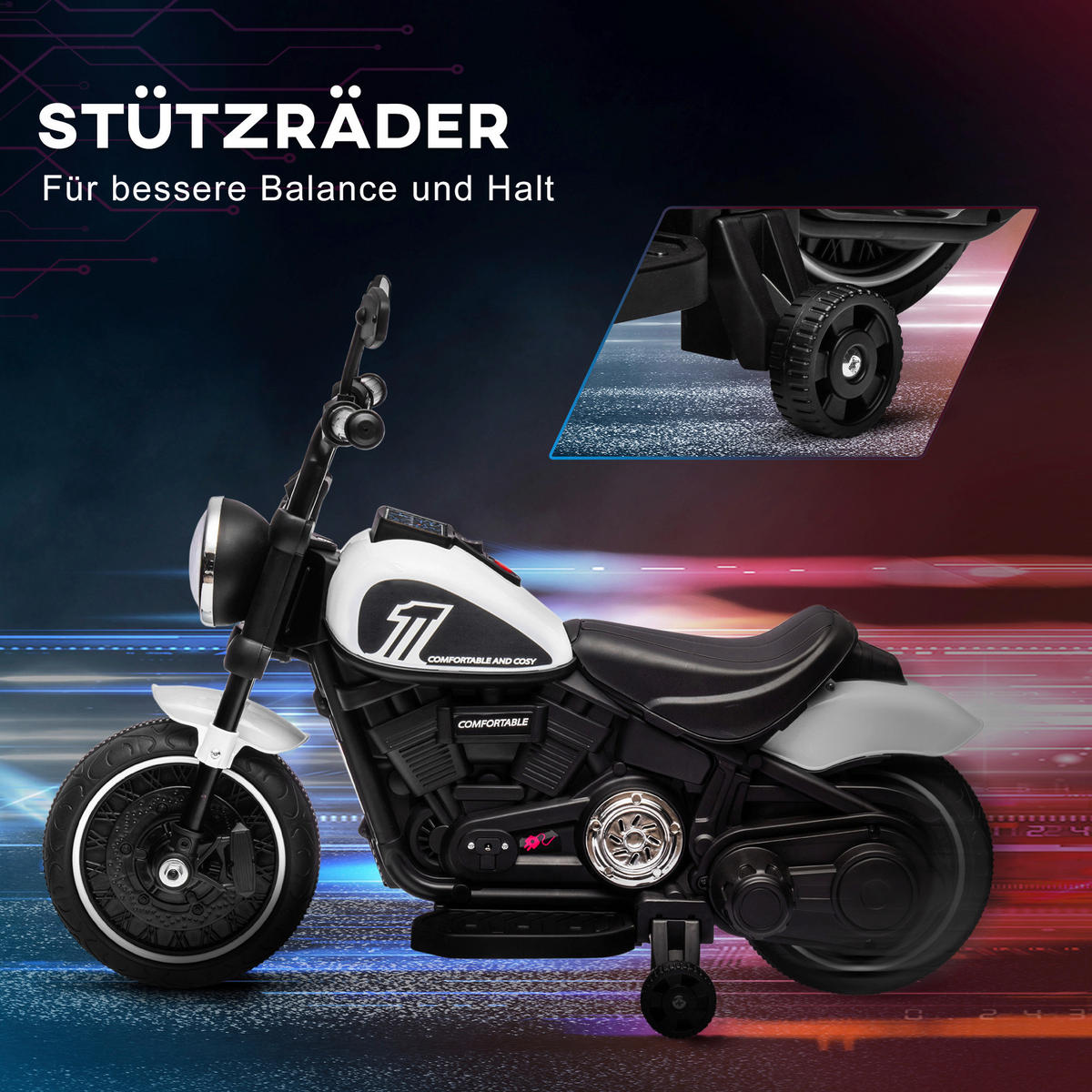 HOMCOM Kinder-Elektromotorrad schwarz B/H/L: ca. 42x57x76 cm Kinder-Elektromotorrad - weiß/schwarz (76,00/42,00/57,00cm) - HOMCOM