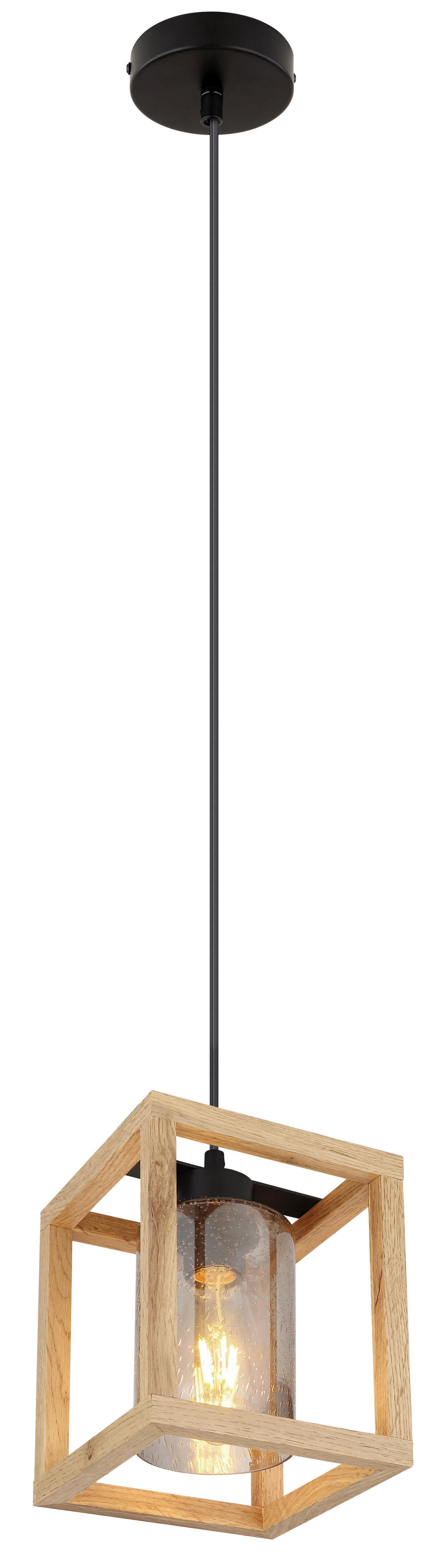 GLOBO Hängeleuchte dunkelbraun Rauch schwarz Glas Metall B/H/L: ca. 17x120x17 cm E27 1 Brennstellen Pettey - dunkelbraun/schwarz (17,00/17,00/120,00cm) - GLOBO