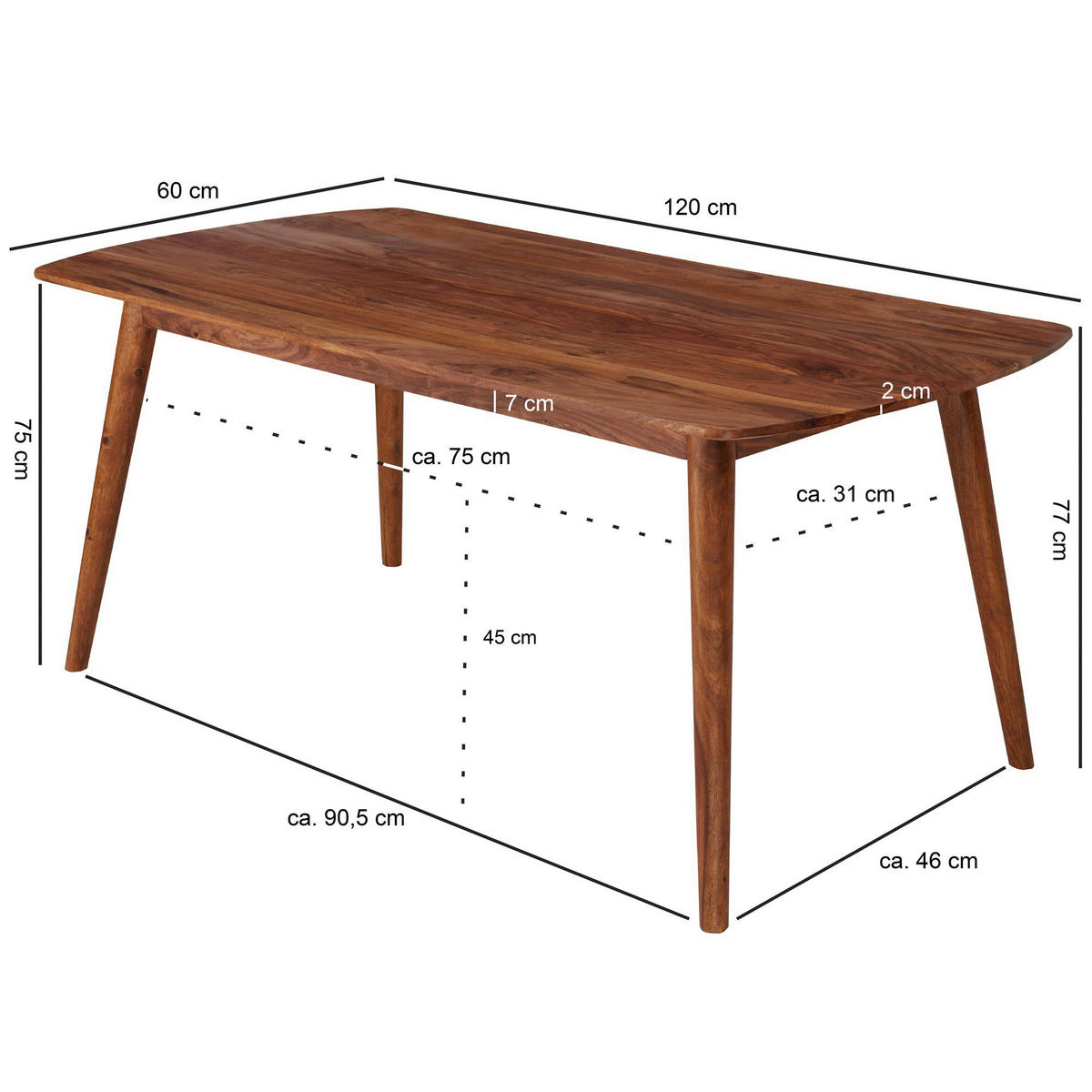 Esstisch natur B/H/T: ca. 120x77x60 cm Esszimmertisch - natur (120,00/77,00/60,00cm) - Wohnling