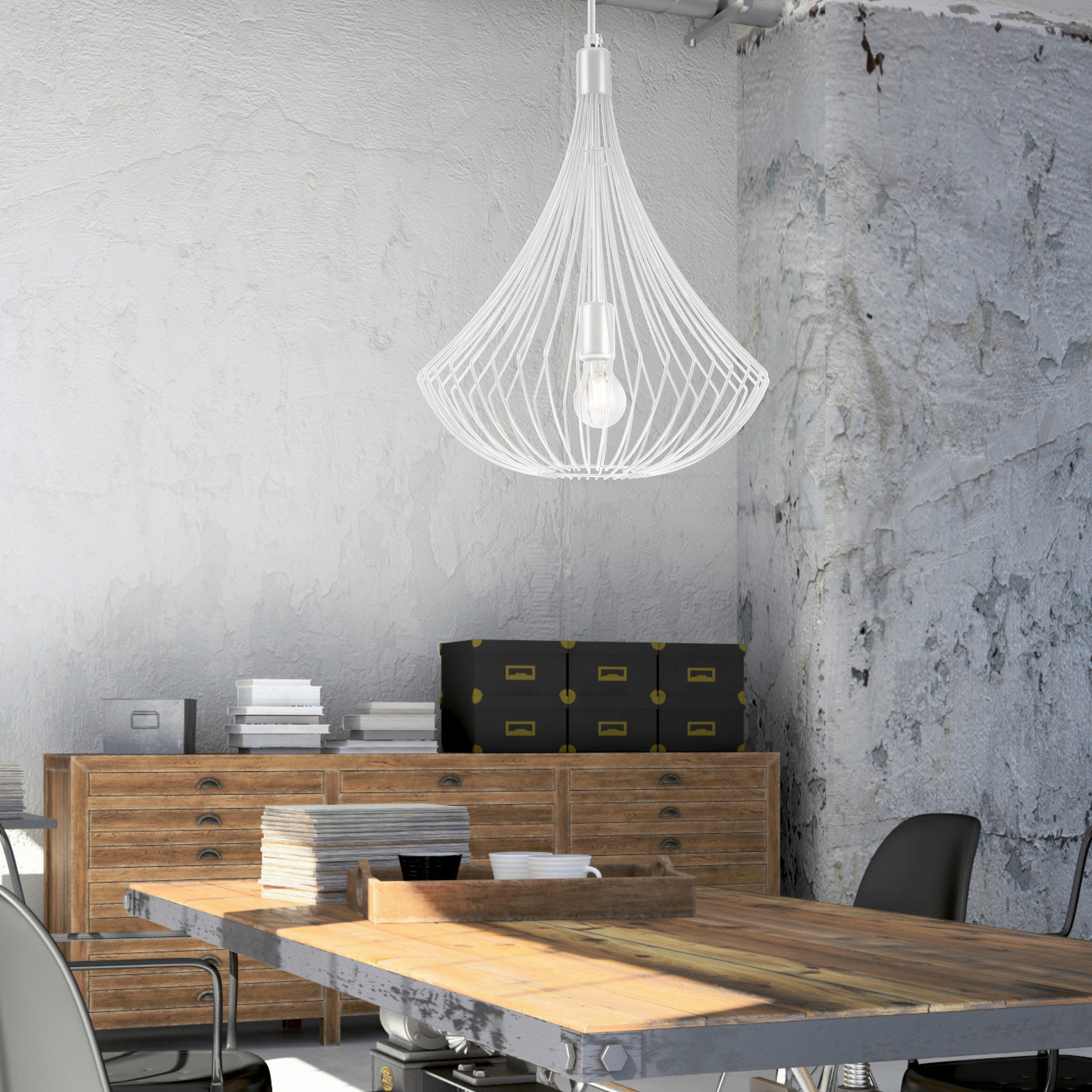 Lamkur Pendelleuchte BALERINA 29634 weiß Stahl H/L: ca. 90x38 cm E27 1 Brennstellen Balerina - weiß (38,00cm) - Lamkur