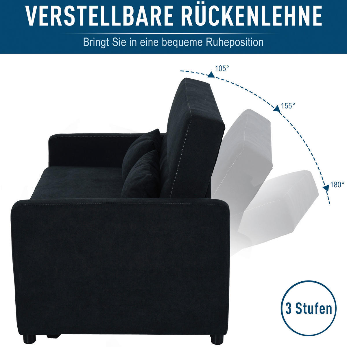 Schlafsofa 833-834 schwarz B/H/T: ca. 148x89x82 cm 833-834 - schwarz (148,00/89,00/82,00cm) - HOMCOM