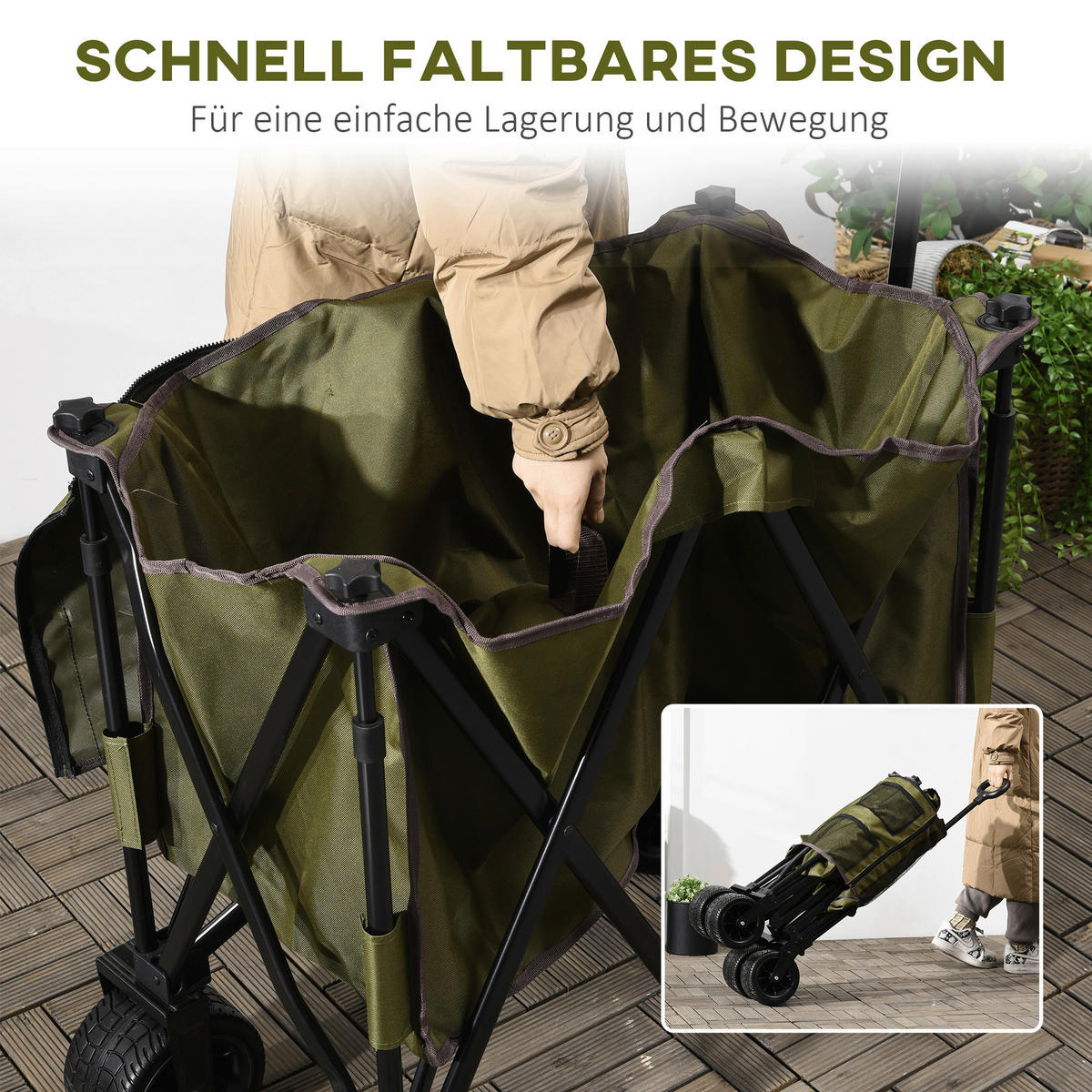 Outsunny Bollerwagen grün B/H/L: ca. 48x100,5x100 cm Bollerwagen - grün (100,00/48,00/100,50cm) - Outsunny