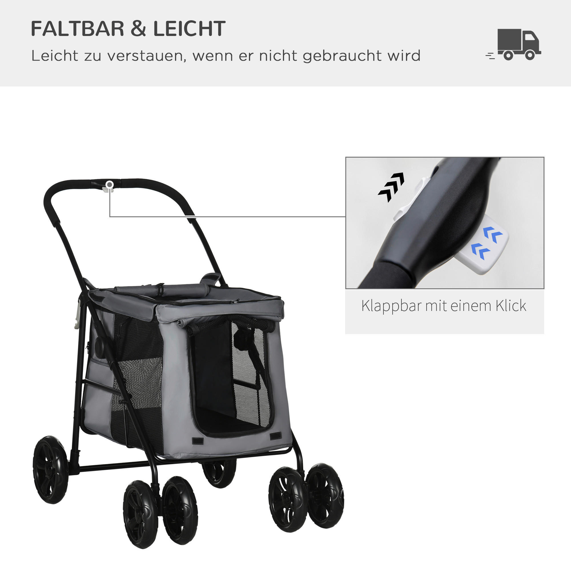 PawHut Hunde-Zubehör grau Polyester B/H/L: ca. 62x102x105 cm Hundewagen - grau (105,00/62,00/102,00cm) - PawHut