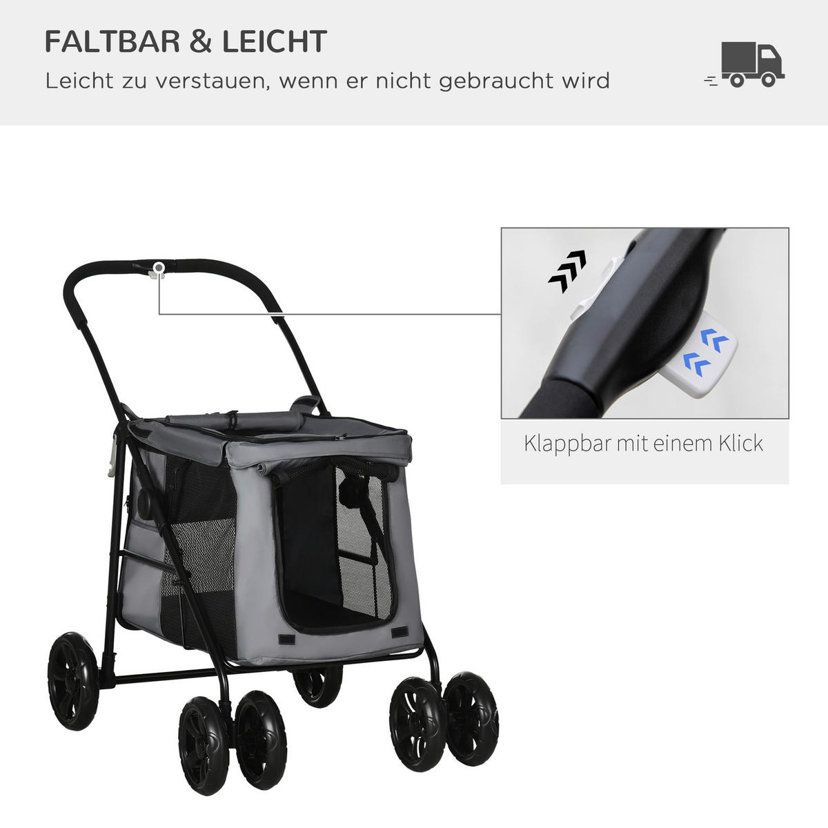 PawHut Hunde-Zubehör grau Polyester B/H/L: ca. 62x102x105 cm Hundewagen - grau (105,00/62,00/102,00cm) - PawHut