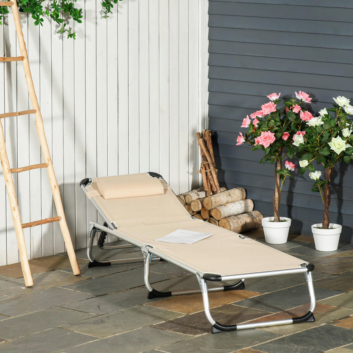 Outsunny Gartenliege beige Aluminium B/H/L: ca. 60x28x189 cm Gartenliege - beige (189,00/60,00/28,00cm) - Outsunny