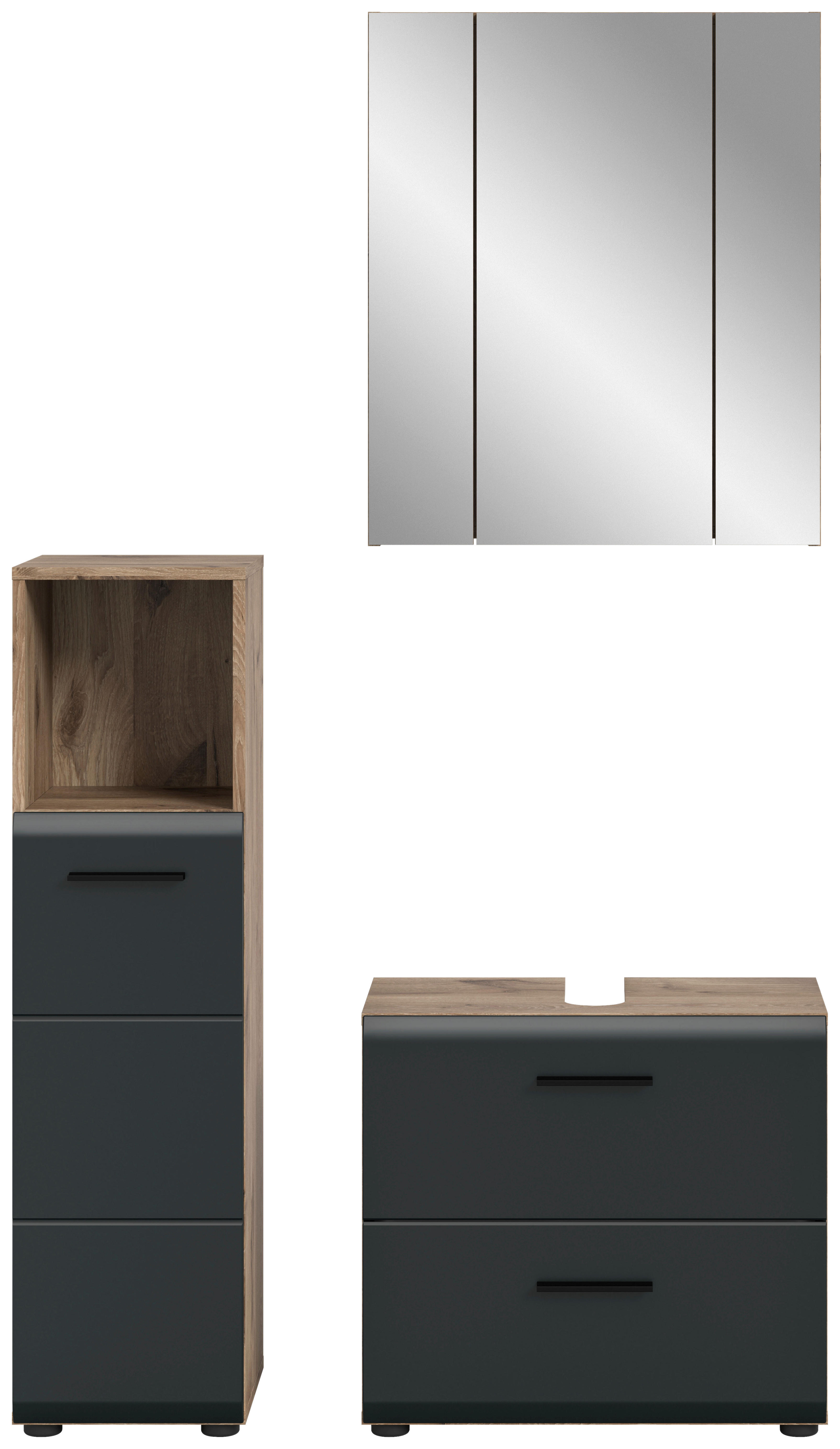 Badezimmer-Set Ice Nox Oak Nachbildung schwarz matt B/H/T: ca. 105x185x30 cm Ice - schwarz (105,00/185,00/30,00cm) - xonox.home