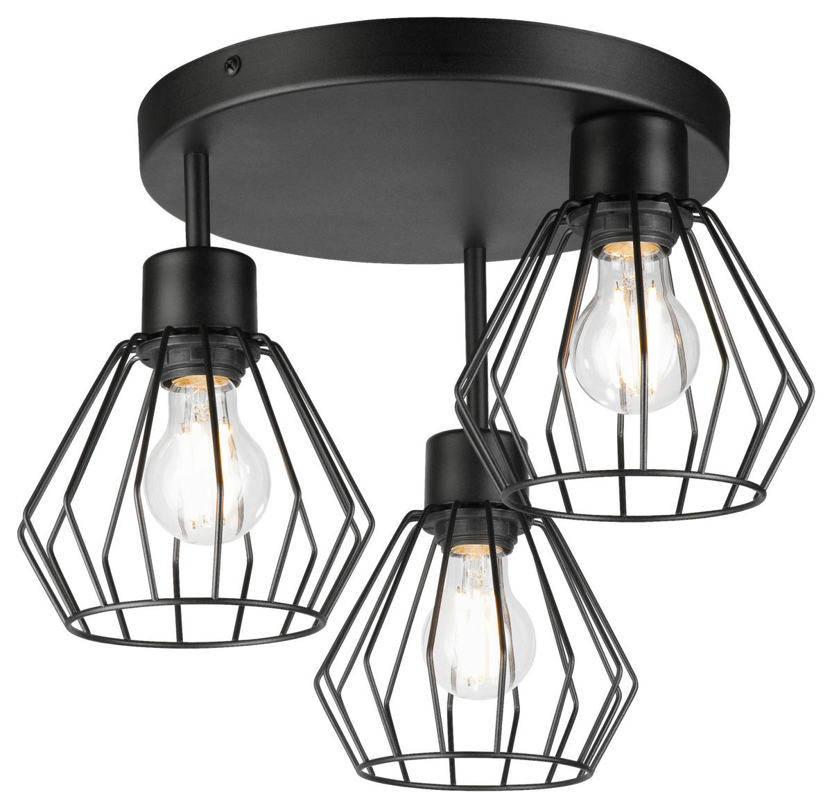 Lamkur Deckenleuchte AUDREY 50621 schwarz Stahl Glas H/L: ca. 32x38 cm E27 3 Brennstellen Audrey - schwarz (38,00cm) - Lamkur