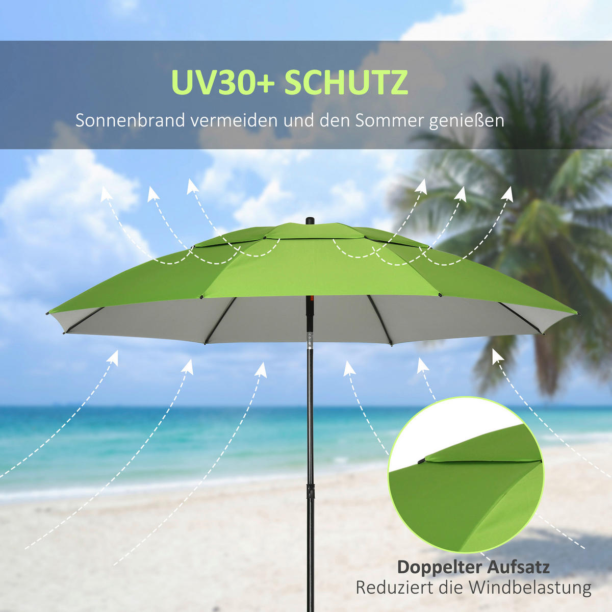 Outsunny Sonnenschirm grün Stahl B/H/L: ca. 185x205x185 cm Sonnenschirm - grün (185,00/185,00/205,00cm) - Outsunny
