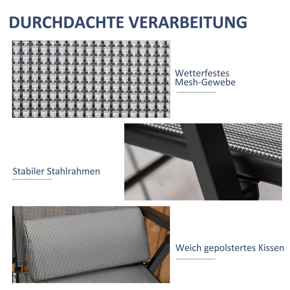 Outsunny Sonnenliege grau Mesh B/H/L: ca. 65x111x70 cm Sonnenliege - grau (70,00/65,00/111,00cm) - Outsunny