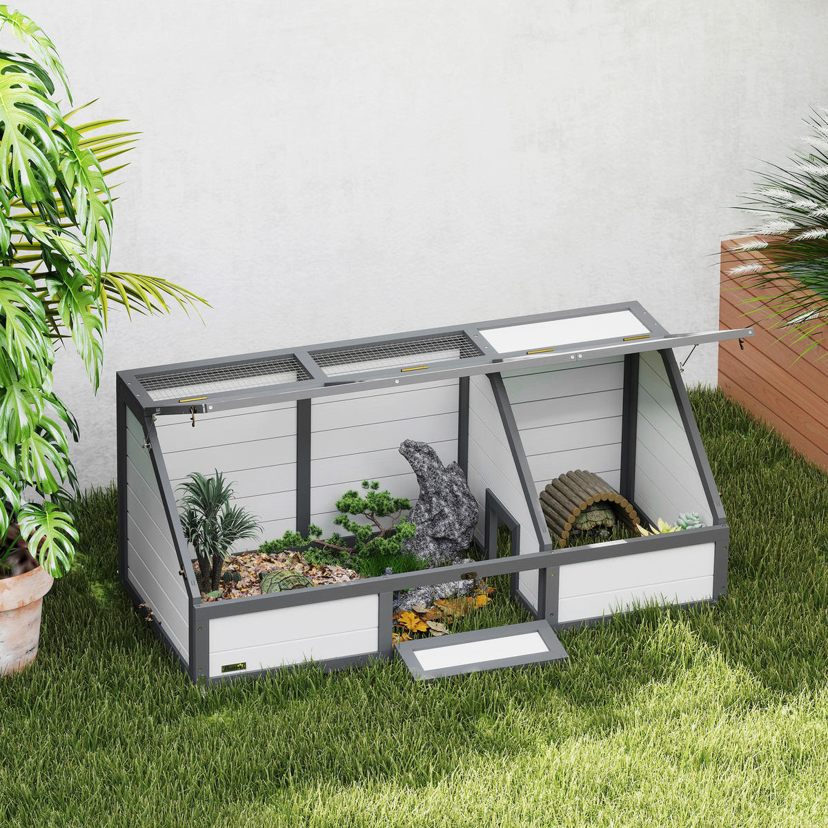 PawHut Schildkrötenhaus weiß Holz B/H/L: ca. 55x50x120 cm Schildkrötenhaus - weiß (120,00/55,00/50,00cm) - PawHut