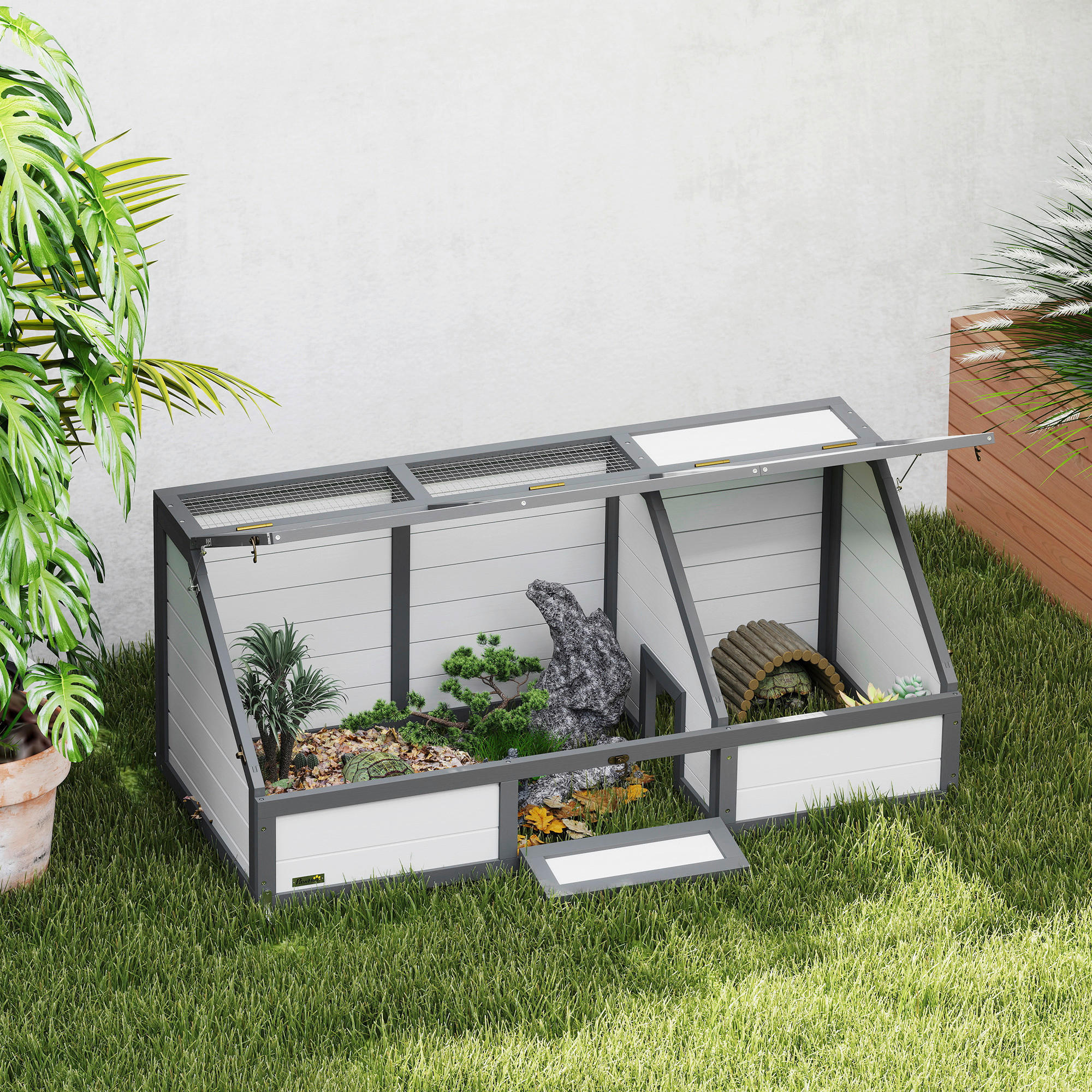 Thumbnail - PawHut Schildkrötenhaus weiß Holz B/H/L: ca. 55x50x120 cm