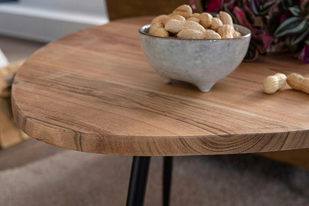 Beistelltisch 2er-Set. natur schwarz pulverbeschichtet Akazie Edelstahl 2er-Set. - natur/schwarz - Wohnling