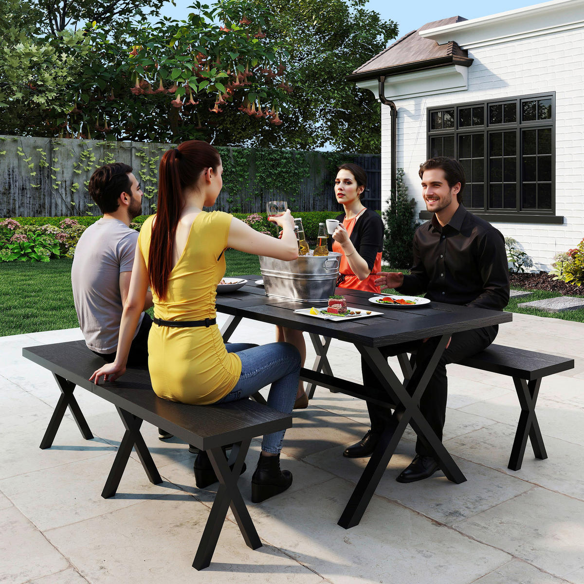 Outsunny Bierzeltgarnitur schwarz Aluminium B/H/L: ca. 80x73x180 cm Bierzeltgarnitur - schwarz (180,00/80,00/73,00cm) - Outsunny