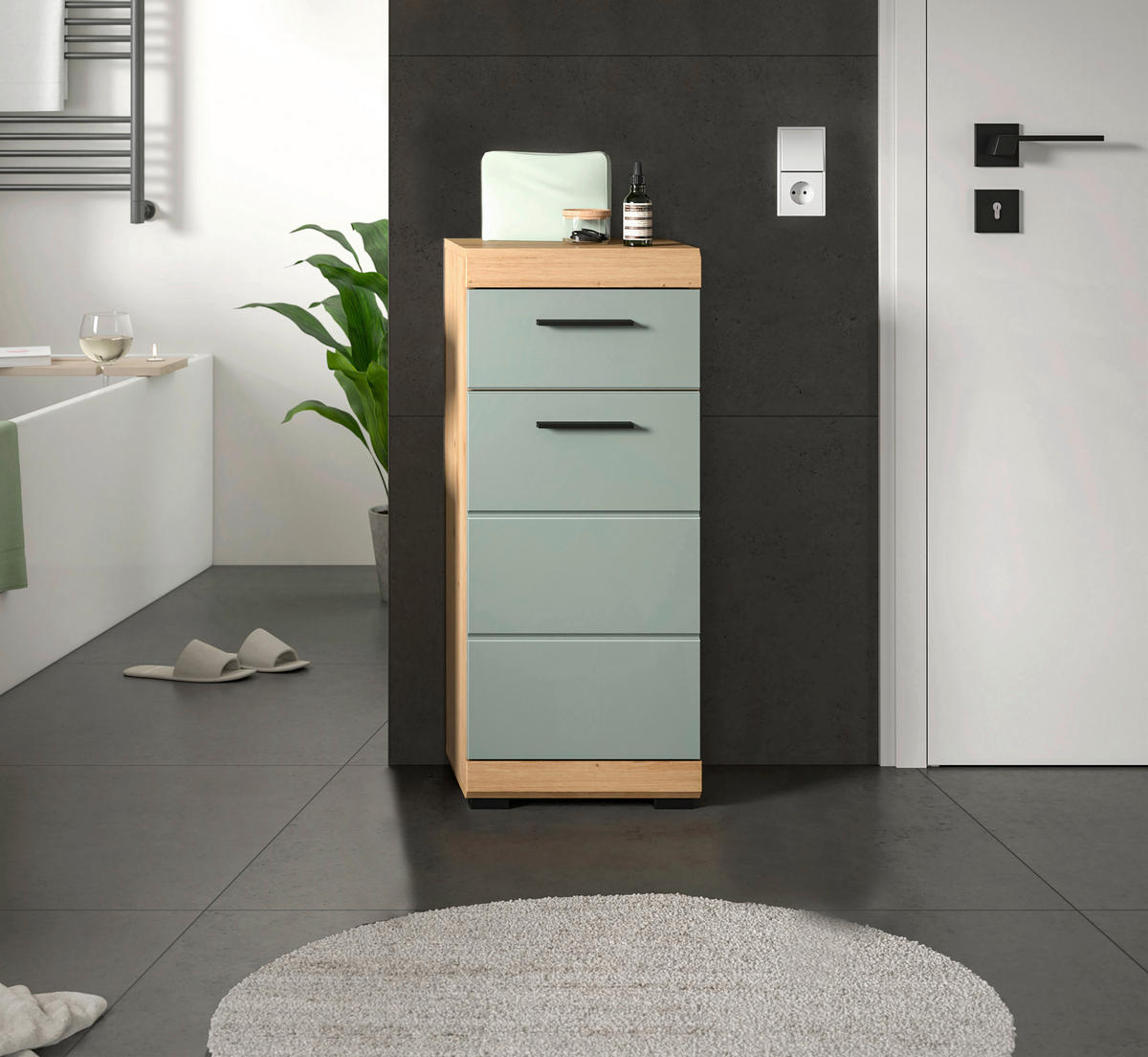 Schrank Scout Eiche Artisan Nachbildung salbei Nachbildung B/H/T: ca. 37x88x31 cm Scout - Eiche/salbei (37,00/88,00/31,00cm) - xonox.home
