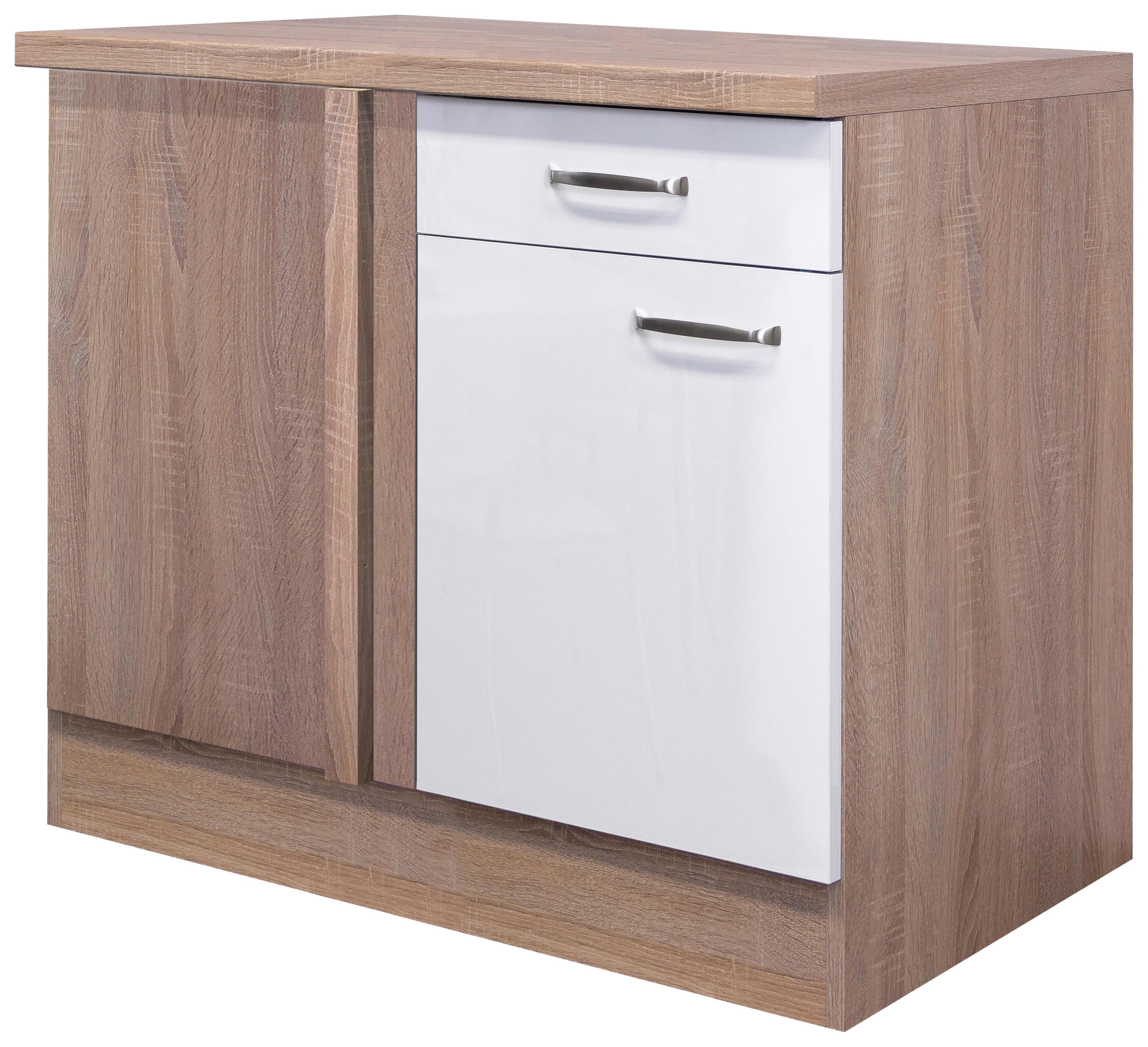Eckunterschrank Valero weiß Hochglanz B/H/T: ca. 110x86x60 cm Valero - Eiche/weiß (110,00/86,00/60,00cm) - Flex-Well