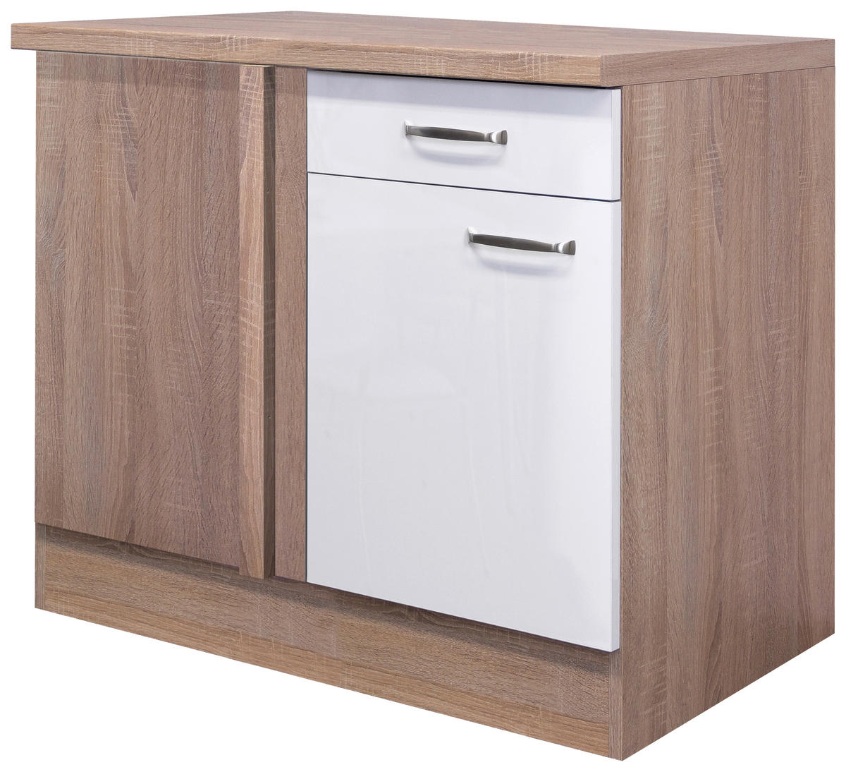Eckunterschrank Valero weiß Hochglanz B/H/T: ca. 110x86x60 cm Valero - Eiche/weiß (110,00/86,00/60,00cm) - Flex-Well