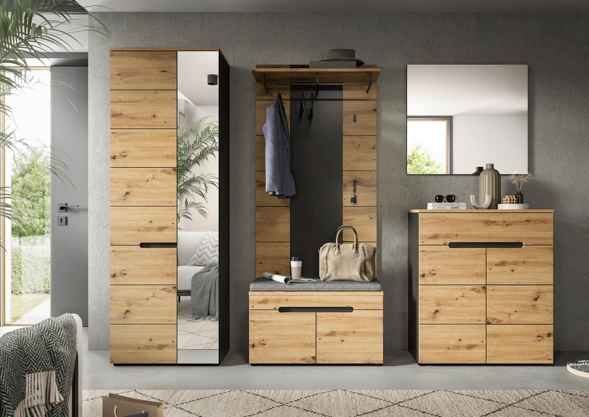 Garderobe Canu basaltgrau Nachbildung Artisan Nachbildung B/H/T: ca. 255x190x37 cm Canu - basaltgrau (255,00/190,00/37,00cm) - xonox.home