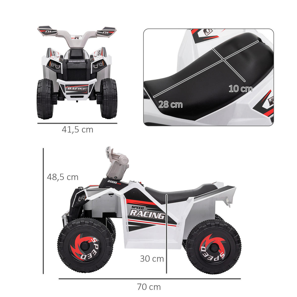 HOMCOM Elektroauto für Kinder weiß B/H/L: ca. 41,5x48,5x70 cm Elektroauto für Kinder - weiß (70,00/41,50/48,50cm) - HOMCOM