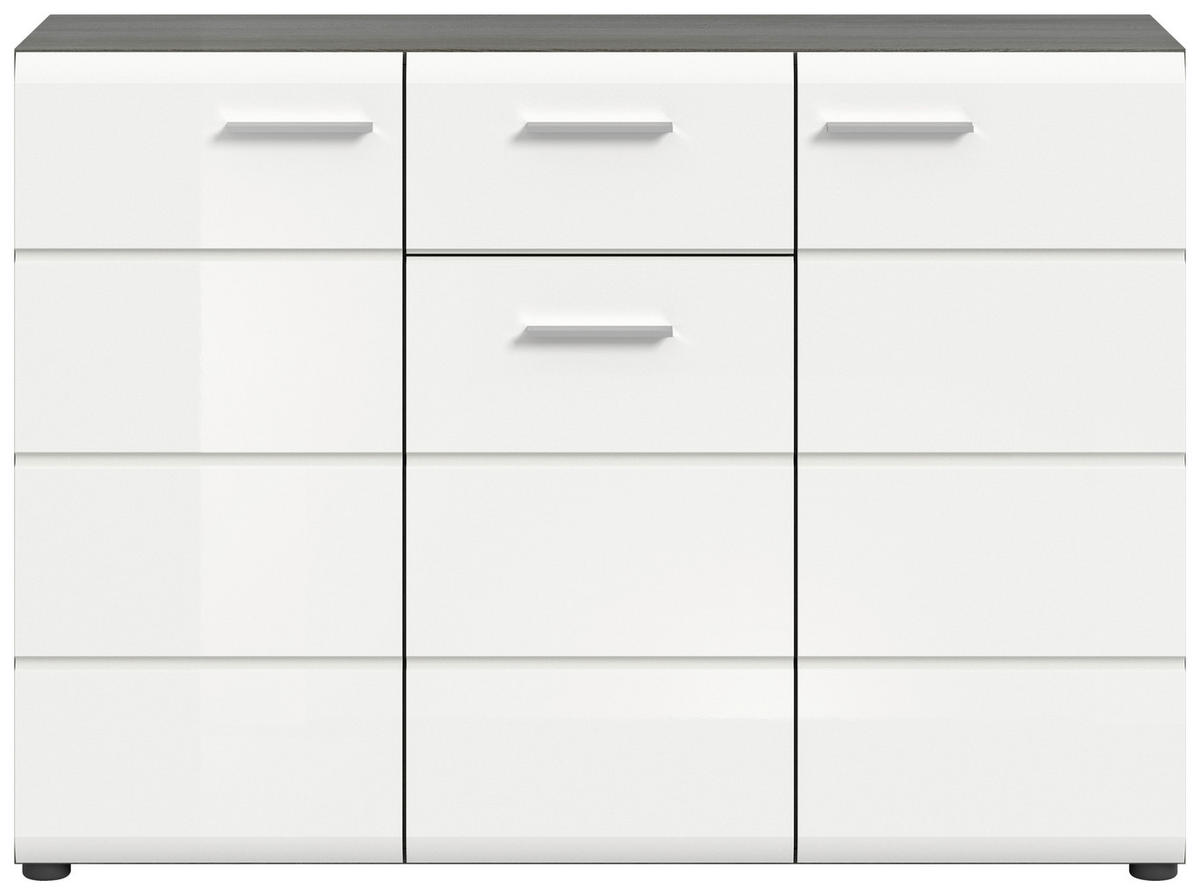 Kommode SALSA Rauchsilber Nachbildung weiß Hochglanz B/H/T: ca. 120x85x37 cm SALSA - weiß (120,00/85,00/37,00cm) - xonox.home