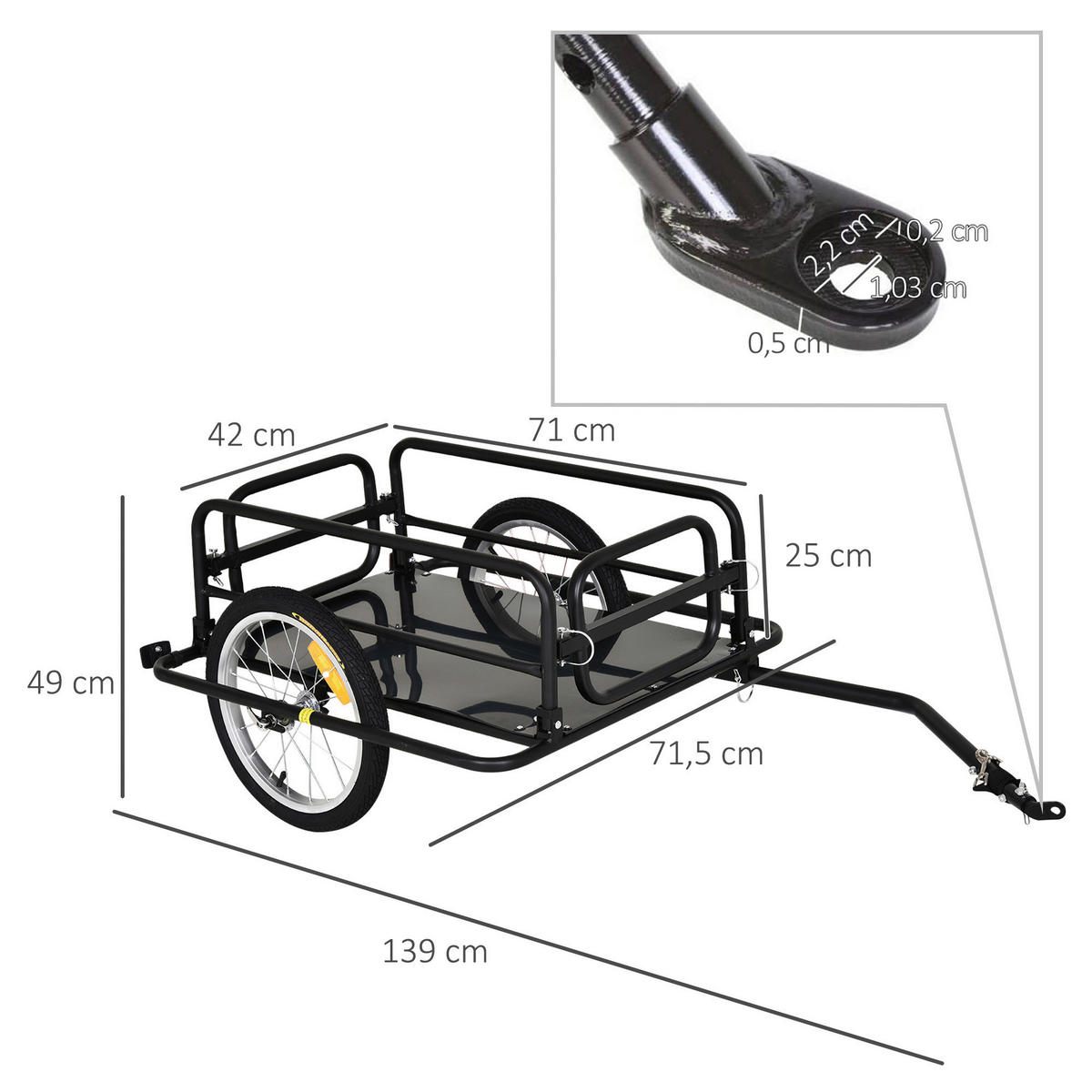HOMCOM Fahrradanhänger schwarz schwarz B/H/L: ca. 715x139x49 cm Lastenanhänger - schwarz (49,00/715,00/139,00cm) - HOMCOM
