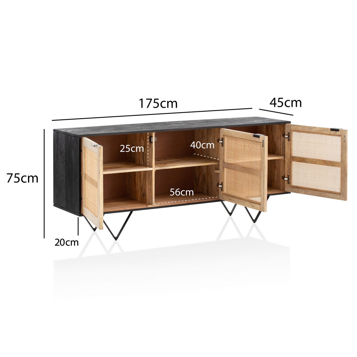 Sideboard schwarz B/H/T: ca. 175x75x45 cm Sideboard - schwarz (175,00/75,00/45,00cm) - Wohnling